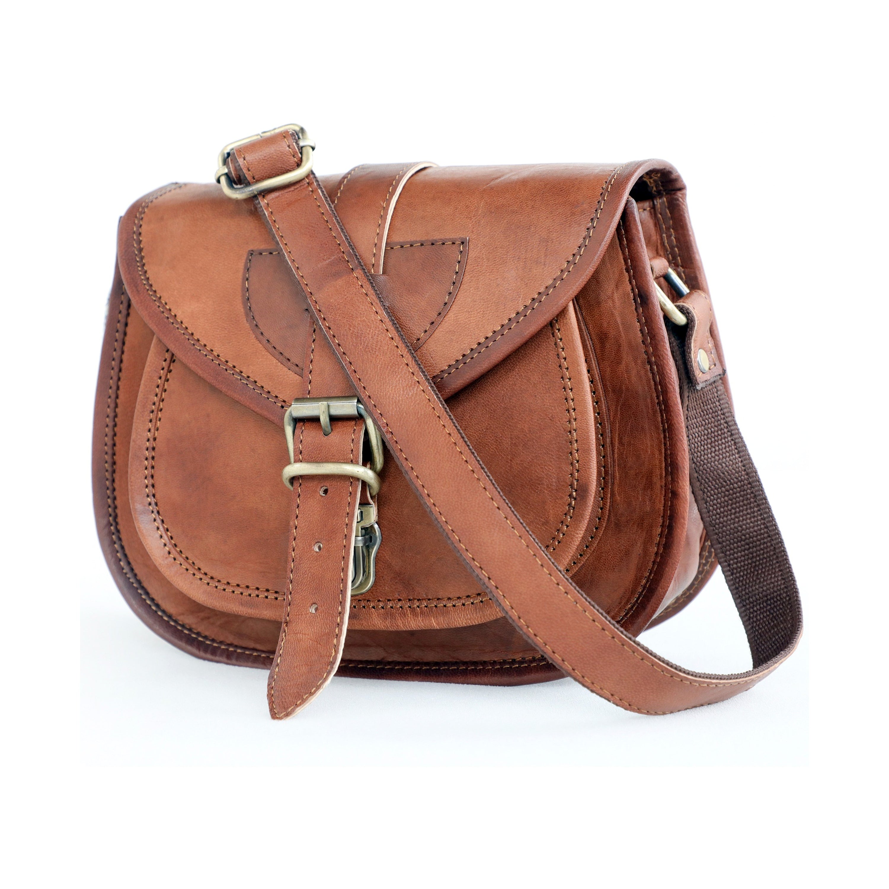 DEKVIO Small Leather Crossbody Saddle Bag for Women | Genuine Full Grain Leather Purse | Compact Handcrafted Shoulder Bag | Brown, Coffee, Tan, Black