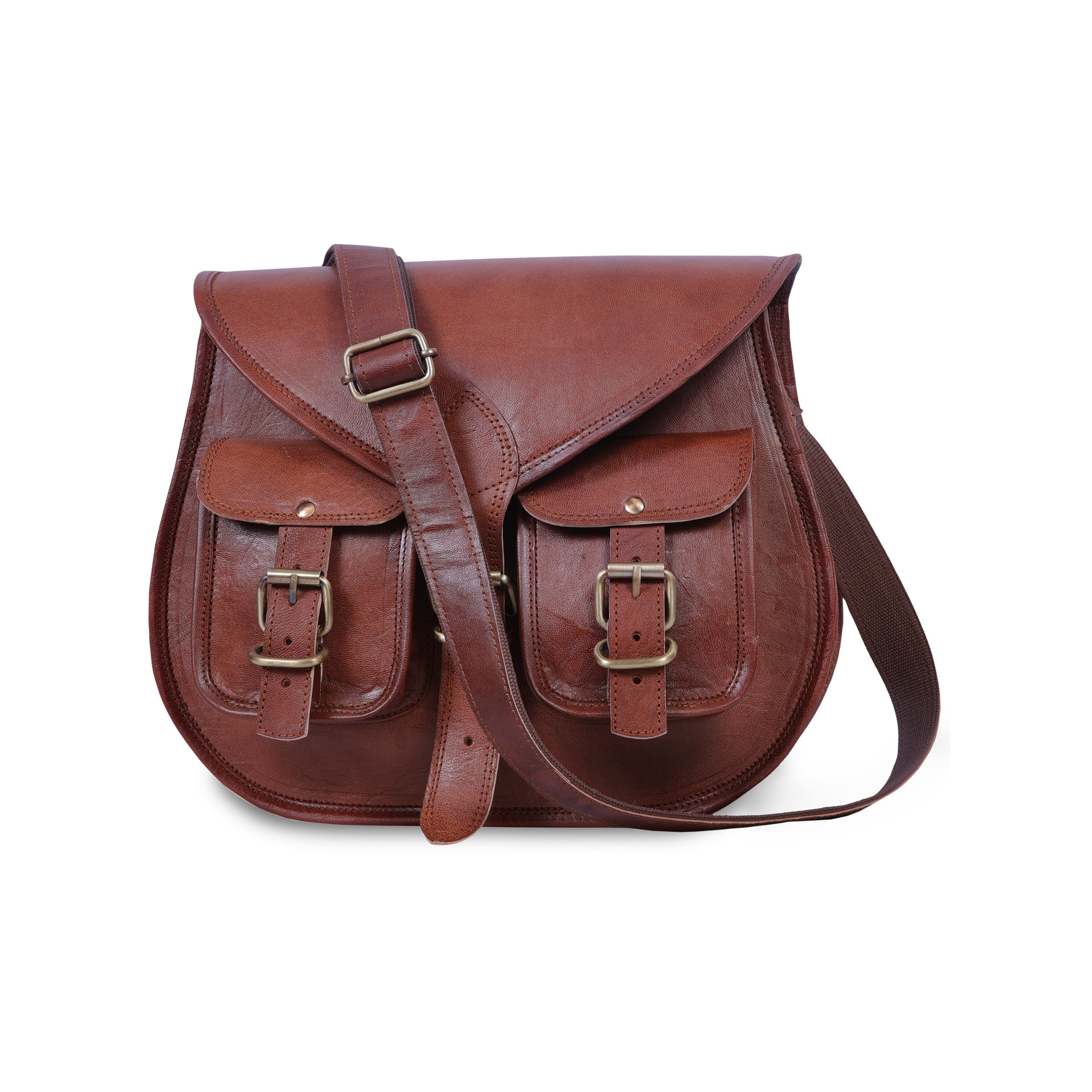 DEKVIO Leather Crossbody Saddle Bag for Women | Twin Pocket Genuine Full Grain Leather Purse | Handcrafted Shoulder Bag | Brown, Coffee, Tan, Black