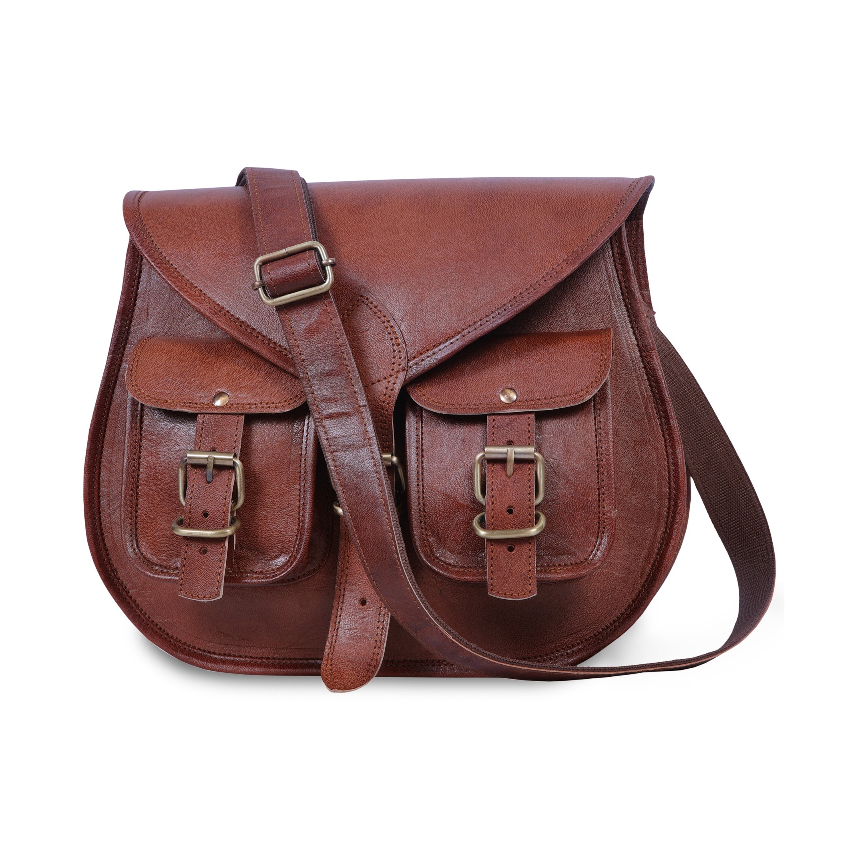 DEKVIO Leather Crossbody Saddle Bag for Women | Twin Pocket Genuine Full Grain Leather Purse | Handcrafted Shoulder Bag | Brown, Coffee, Tan, Black