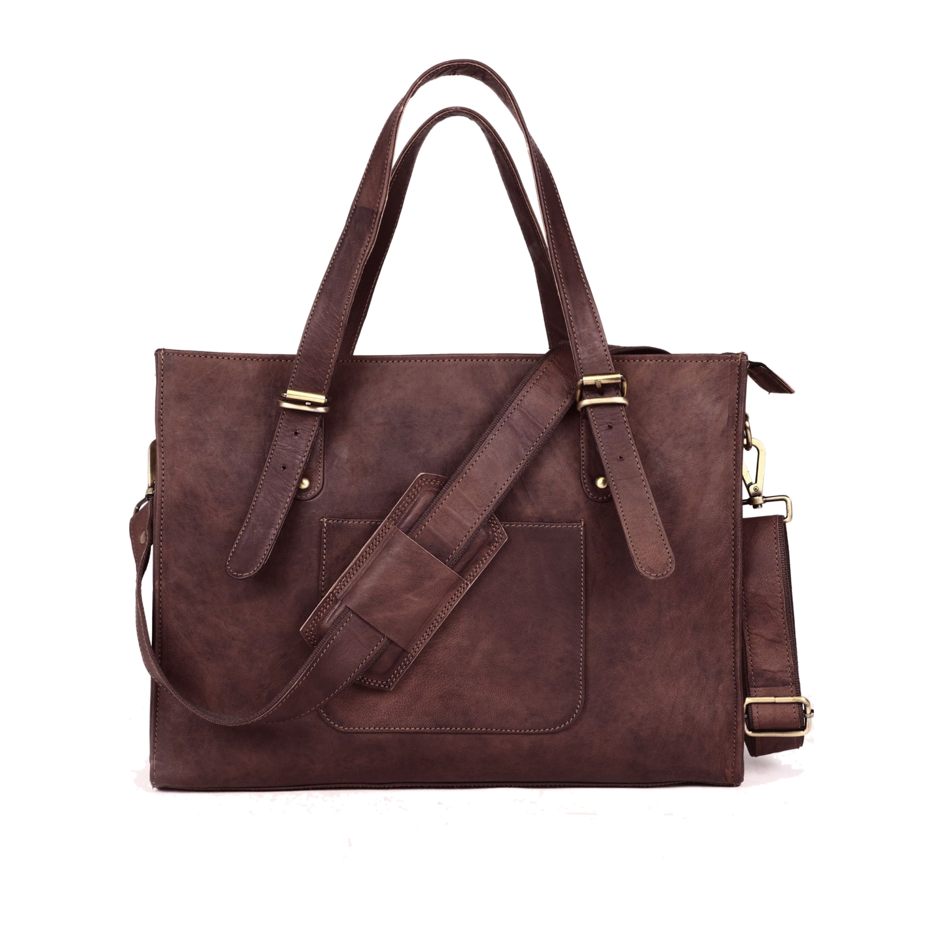 DEKVIO Leather Laptop Tote Bag for Women 15.6 Inch Work Bag Shoulder Handbag with Trolley Sleeve Office Travel Purse