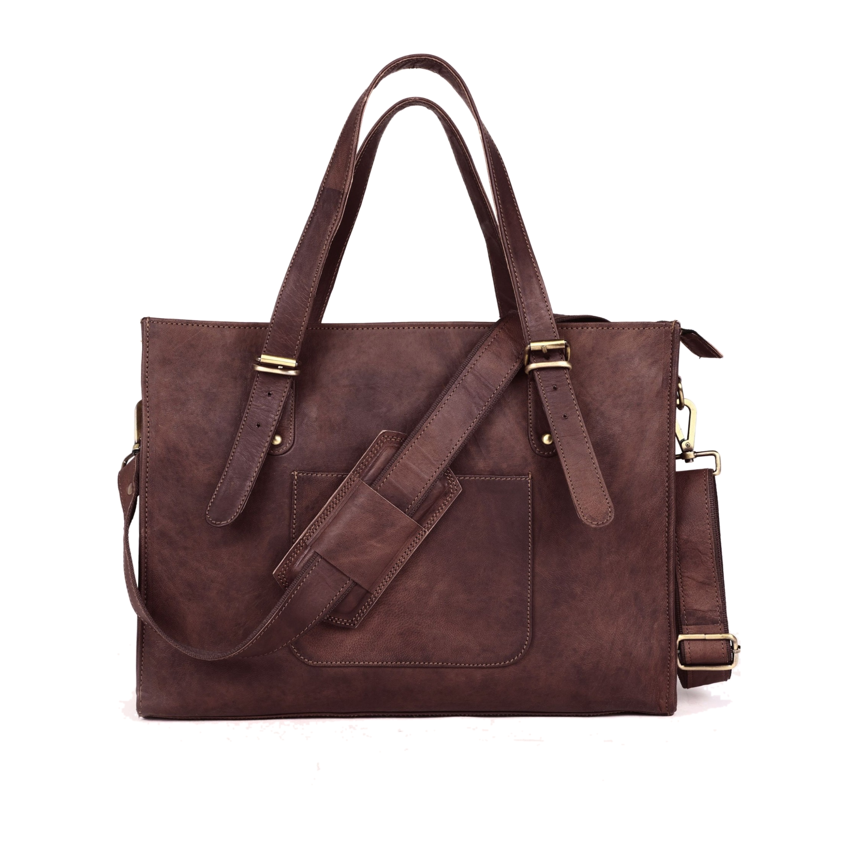 DEKVIO Leather Laptop Tote Bag for Women 15.6 Inch Work Bag Shoulder Handbag with Trolley Sleeve Office Travel Purse
