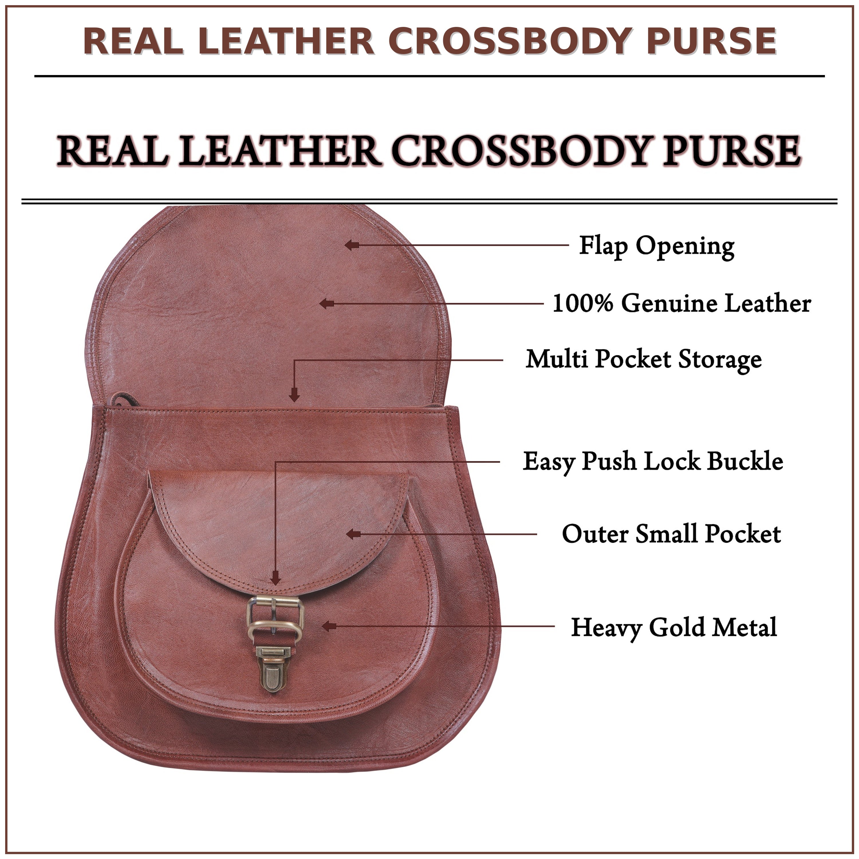 DEKVIO Leather Crossbody Saddle Bag for Women | Genuine Full Grain Leather Purse | Handcrafted Shoulder Bag | Fits 12" Tablet | Brown, Coffee, Tan, Black