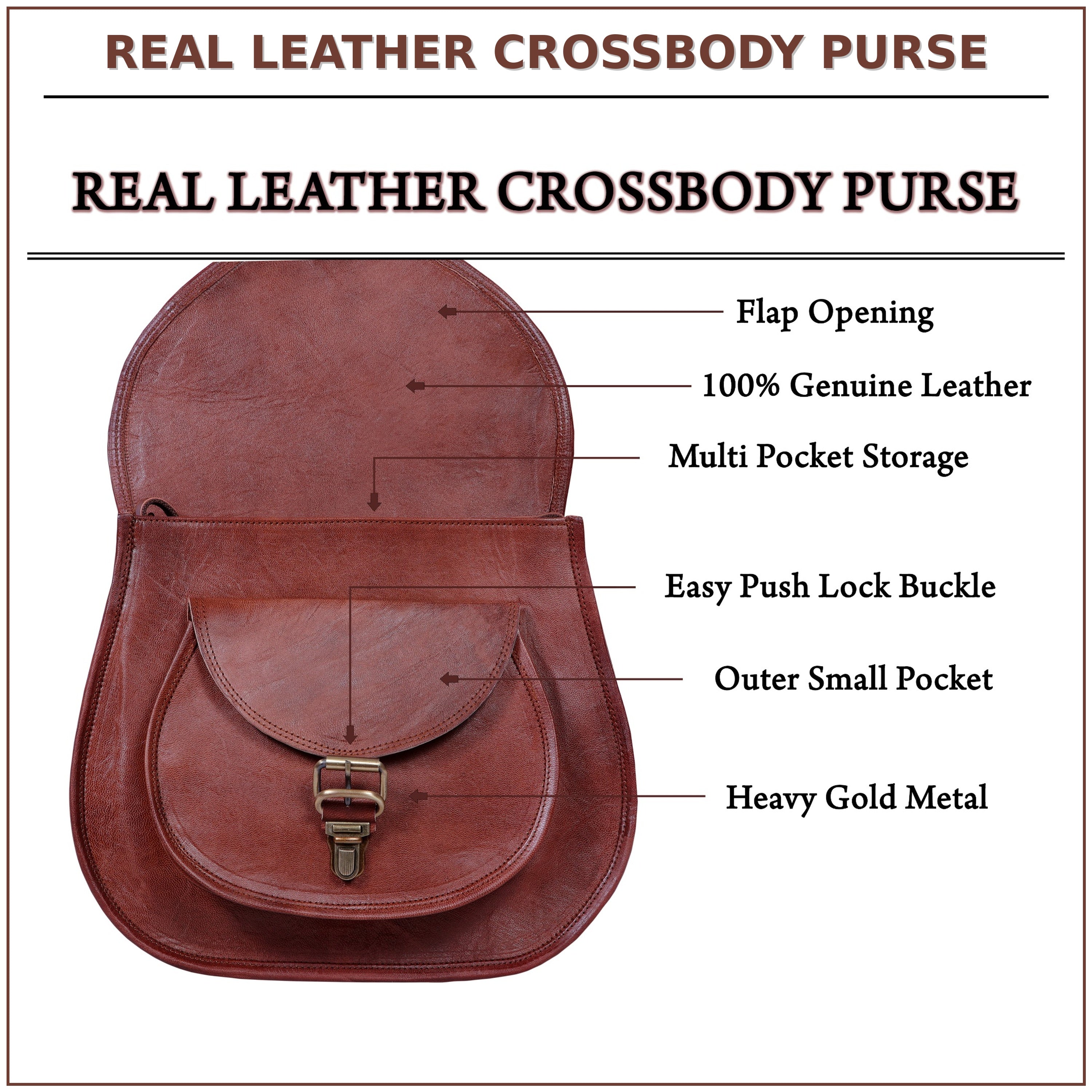 DEKVIO Leather Crossbody Saddle Bag for Women | Genuine Full Grain Leather Purse | Handcrafted Shoulder Bag | Fits 12" Tablet | Brown, Coffee, Tan, Black