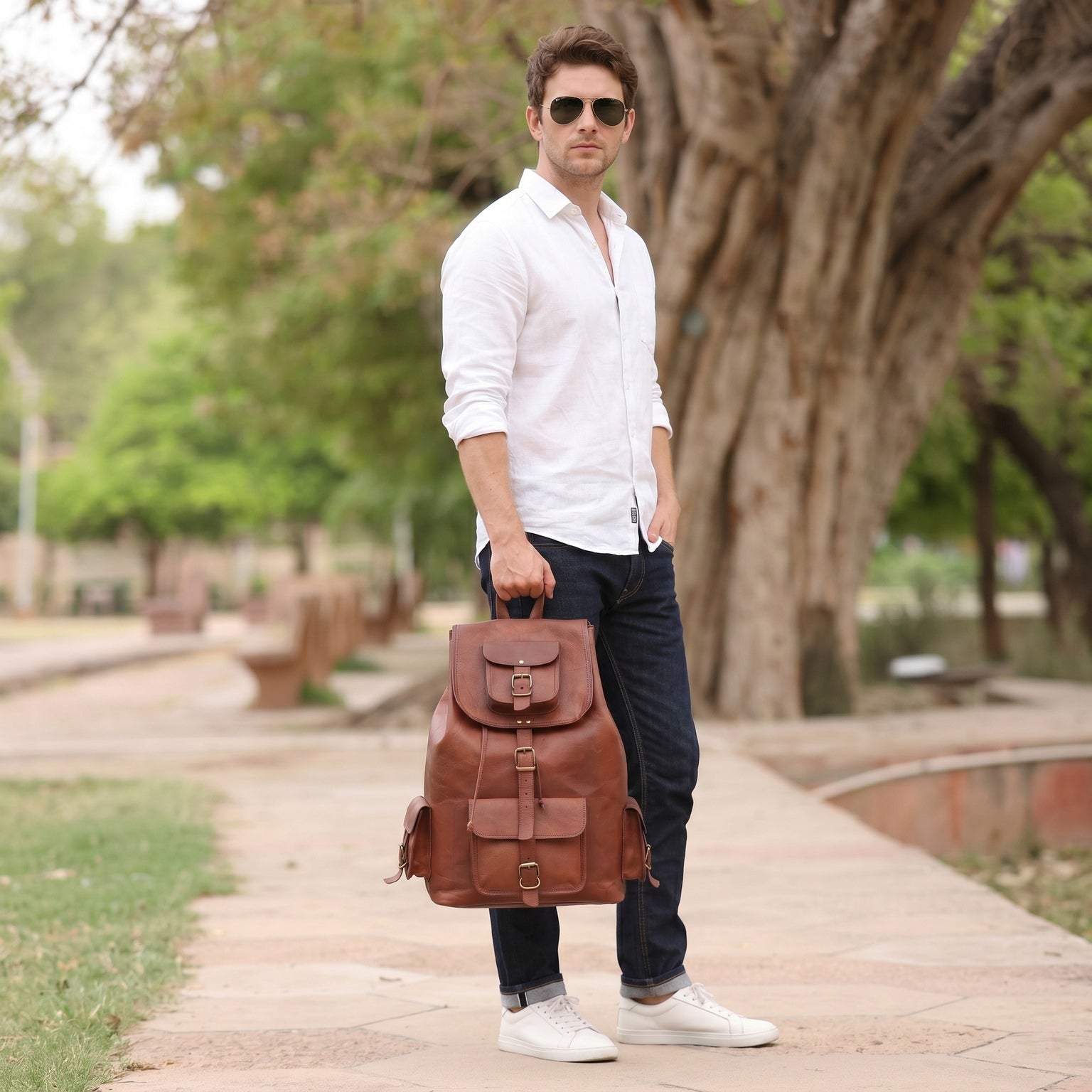 DEKVIO 20" Handcrafted Genuine Leather Backpack | Laptop Rucksack for Men & Women | Travel, Work & College Bag | Brown, Coffee, Tan, Black