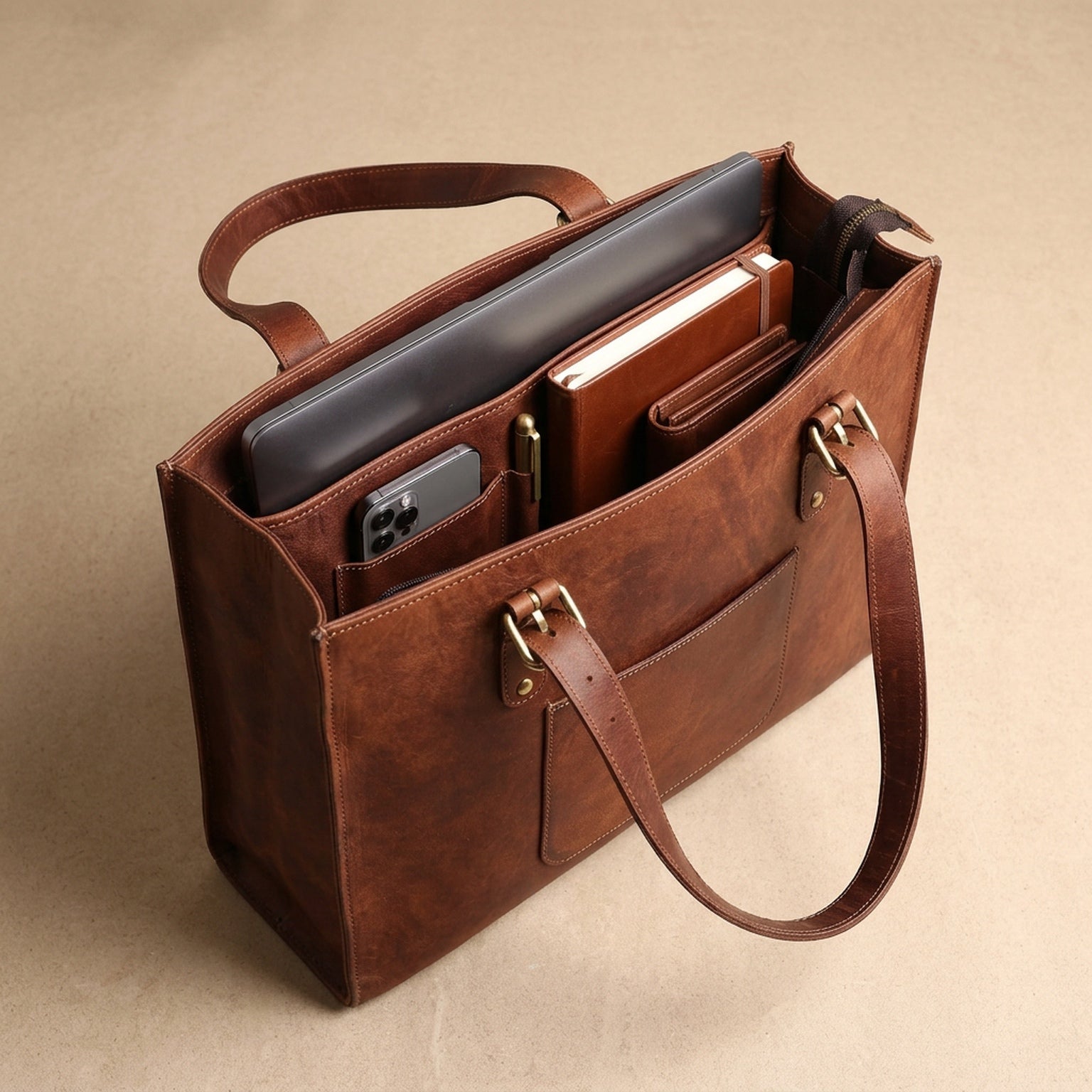 DEKVIO Leather Laptop Tote Bag for Women 15.6 Inch Work Bag Shoulder Handbag with Trolley Sleeve Office Travel Purse