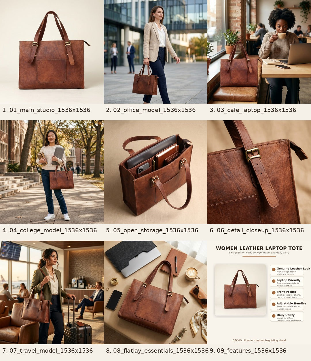 DEKVIO Leather Laptop Tote Bag for Women 15.6 Inch Work Bag Shoulder Handbag with Trolley Sleeve Office Travel Purse