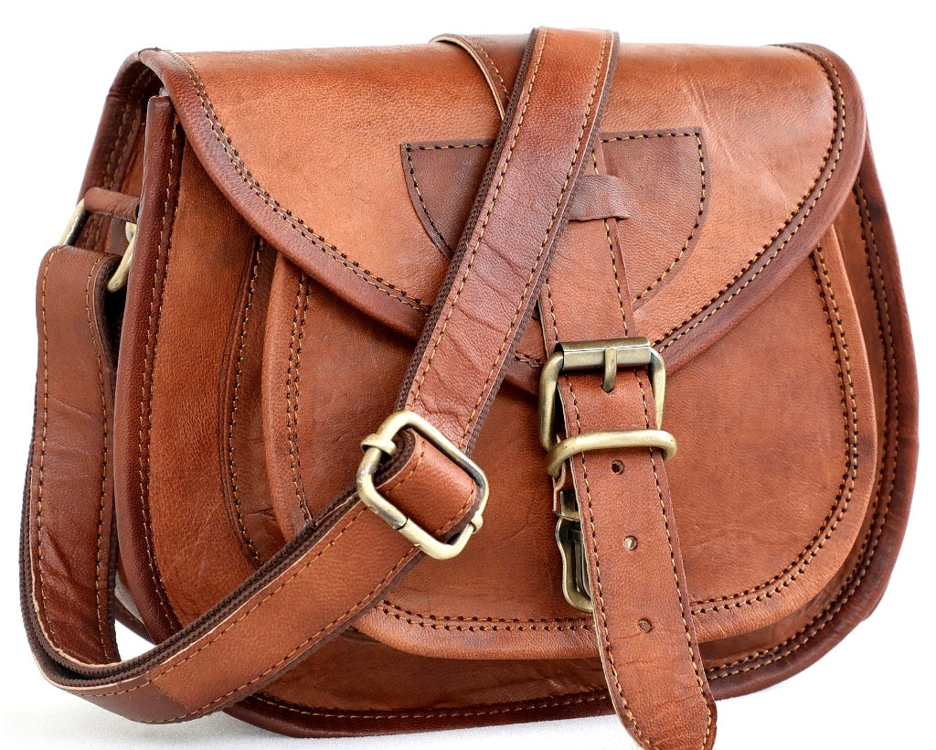 DEKVIO Small Leather Crossbody Saddle Bag for Women | Genuine Full Grain Leather Purse | Compact Handcrafted Shoulder Bag | Brown, Coffee, Tan, Black