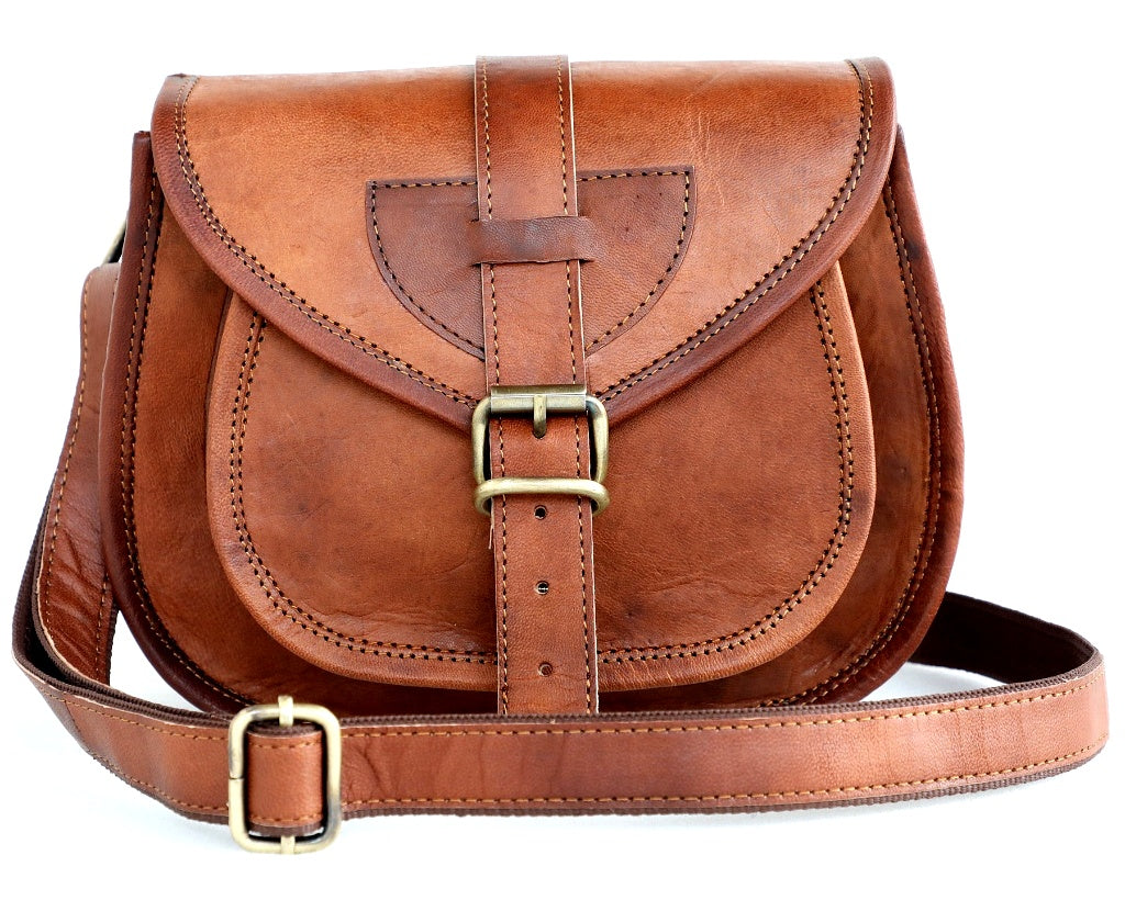 DEKVIO Small Leather Crossbody Saddle Bag for Women | Genuine Full Grain Leather Purse | Compact Handcrafted Shoulder Bag | Brown, Coffee, Tan, Black