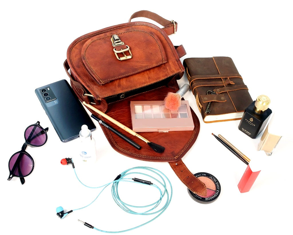 DEKVIO Small Leather Crossbody Saddle Bag for Women | Genuine Full Grain Leather Purse | Compact Handcrafted Shoulder Bag | Brown, Coffee, Tan, Black