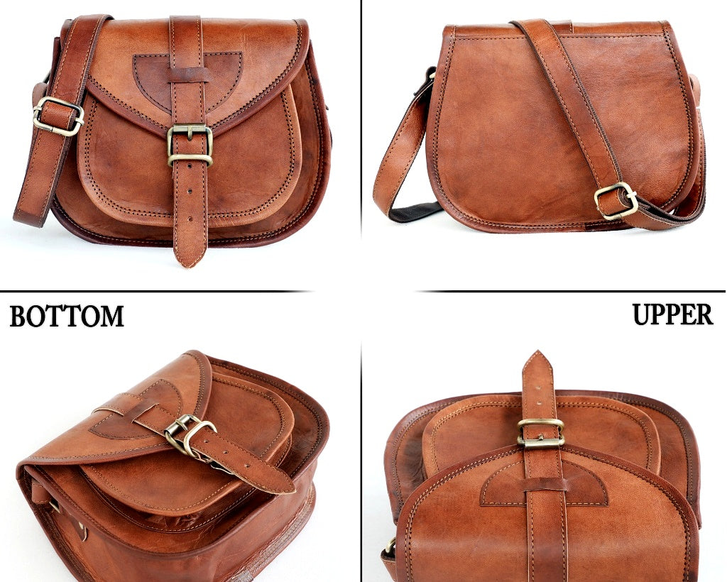 DEKVIO Small Leather Crossbody Saddle Bag for Women | Genuine Full Grain Leather Purse | Compact Handcrafted Shoulder Bag | Brown, Coffee, Tan, Black