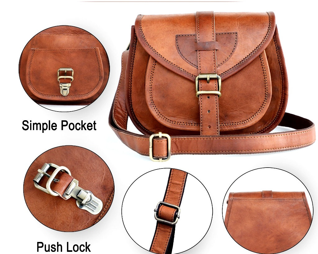 DEKVIO Small Leather Crossbody Saddle Bag for Women | Genuine Full Grain Leather Purse | Compact Handcrafted Shoulder Bag | Brown, Coffee, Tan, Black