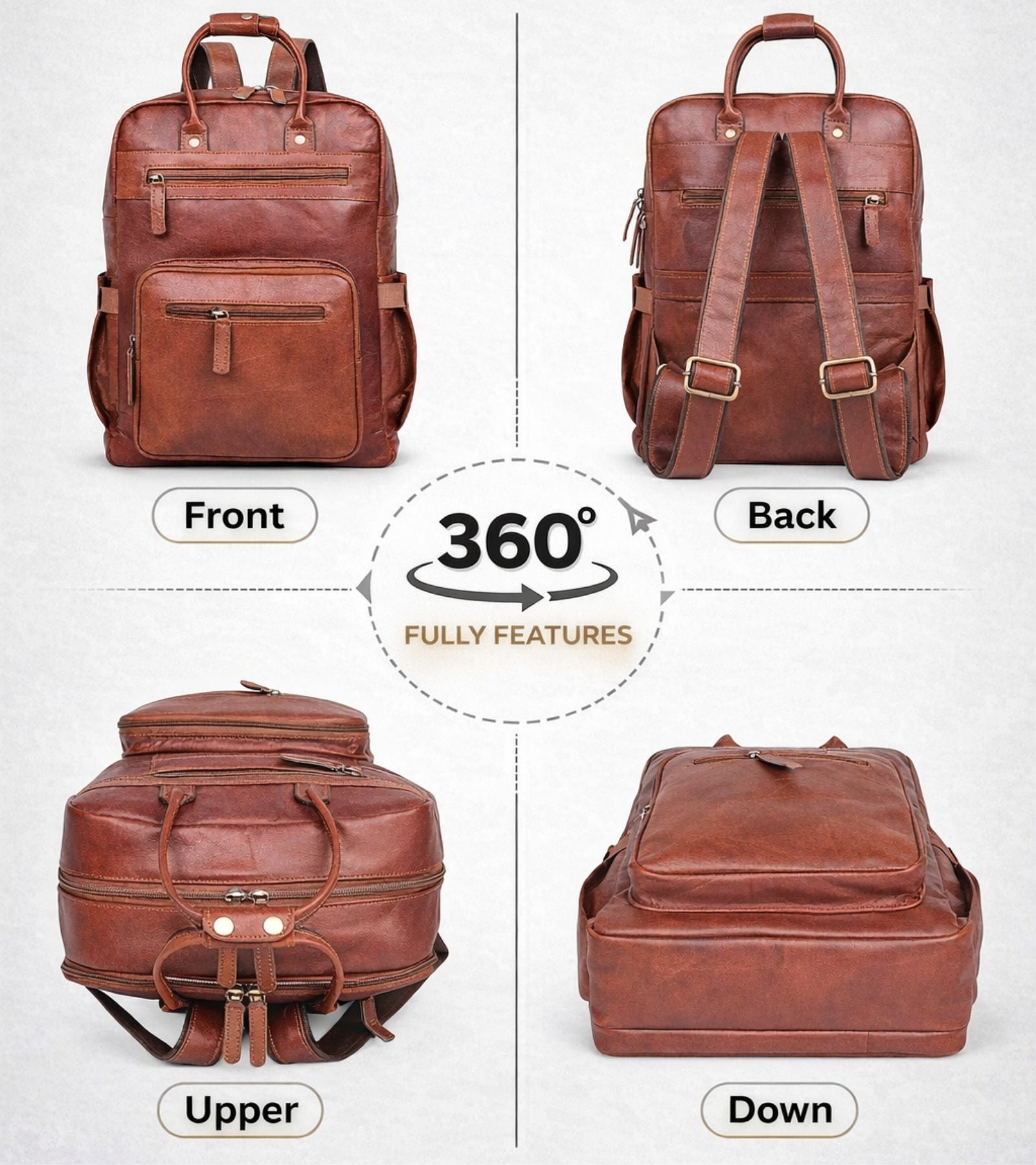 DEKVIO 16" Handcrafted Genuine Leather Laptop Backpack | Travel & Business Rucksack for Men & Women | Brown, Coffee, Tan, Black