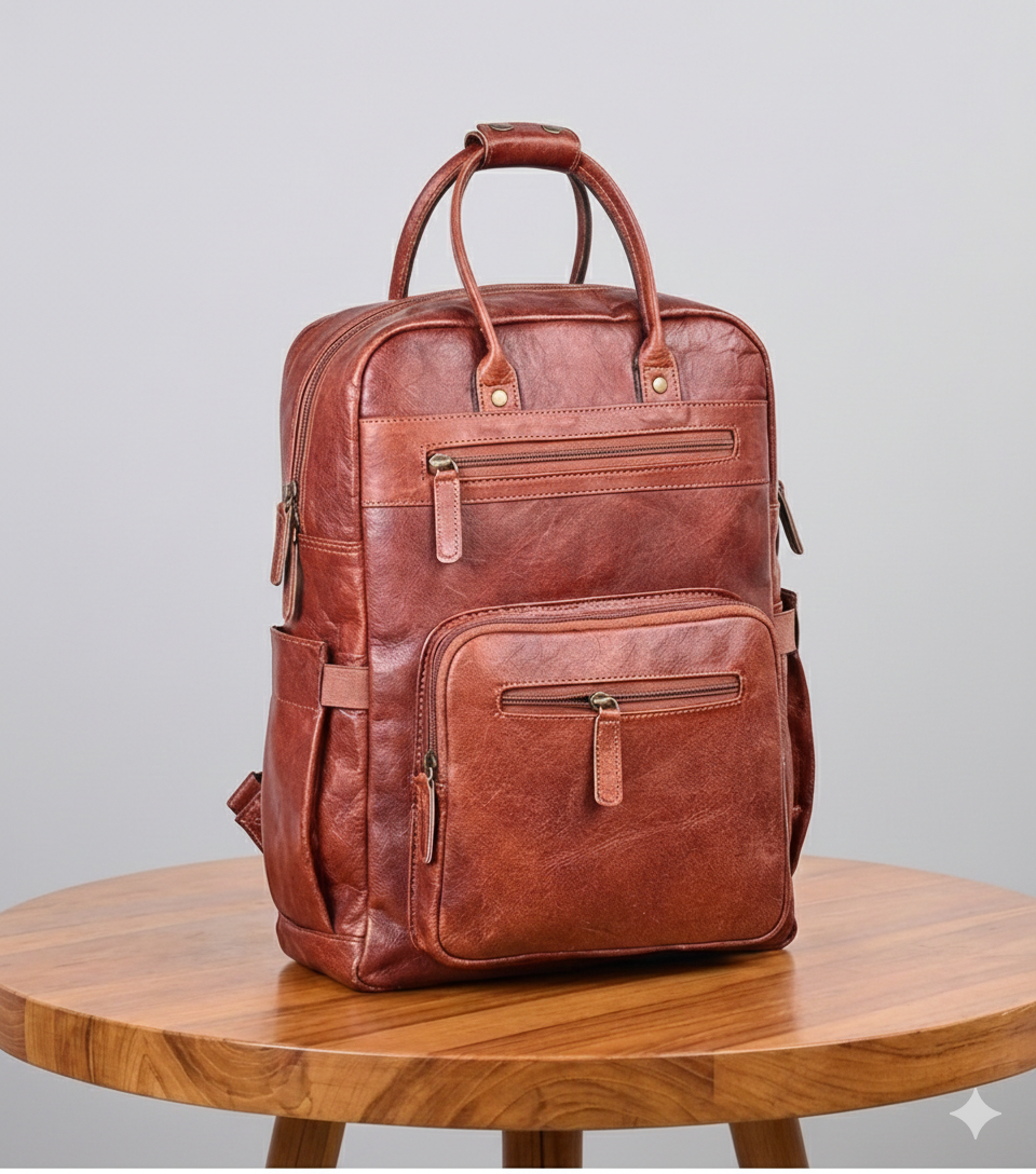 DEKVIO 16" Handcrafted Genuine Leather Laptop Backpack | Travel & Business Rucksack for Men & Women | Brown, Coffee, Tan, Black