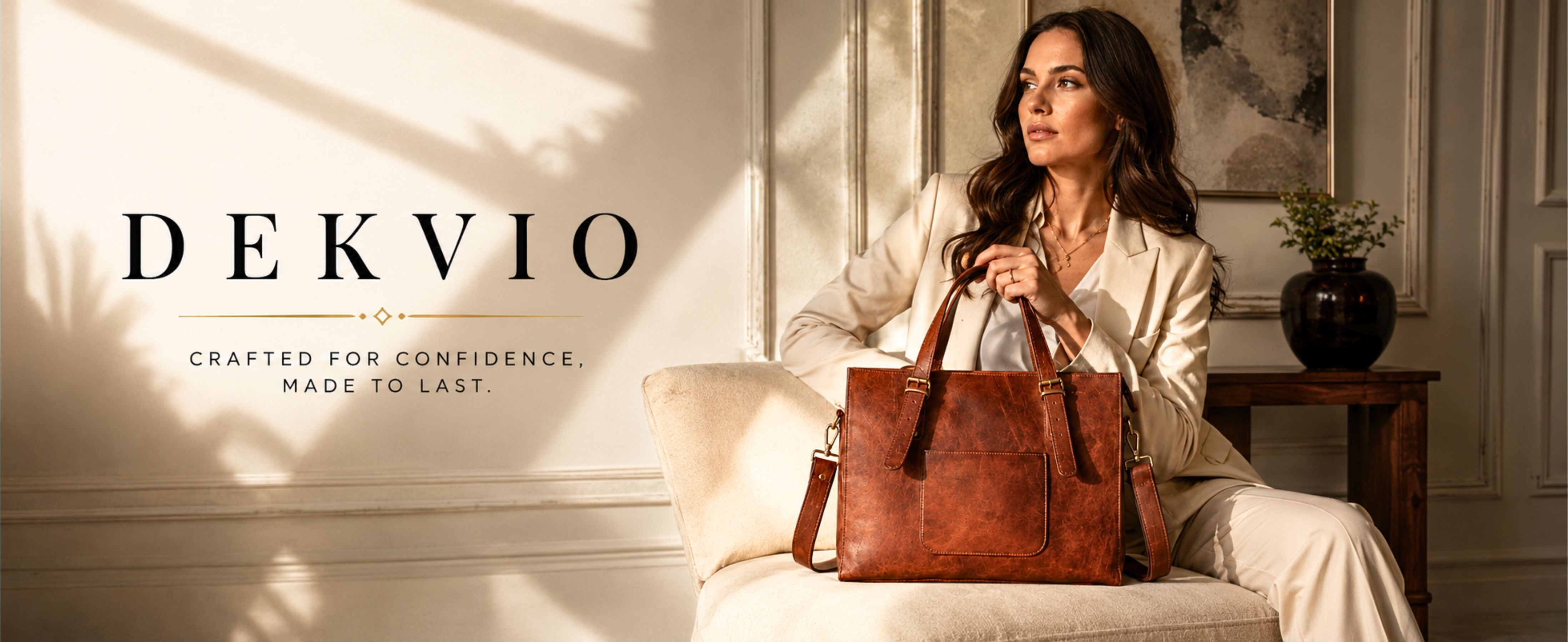 DEKVIO Leather Laptop Tote Bag for Women 15.6 Inch Work Bag Shoulder Handbag with Trolley Sleeve Office Travel Purse