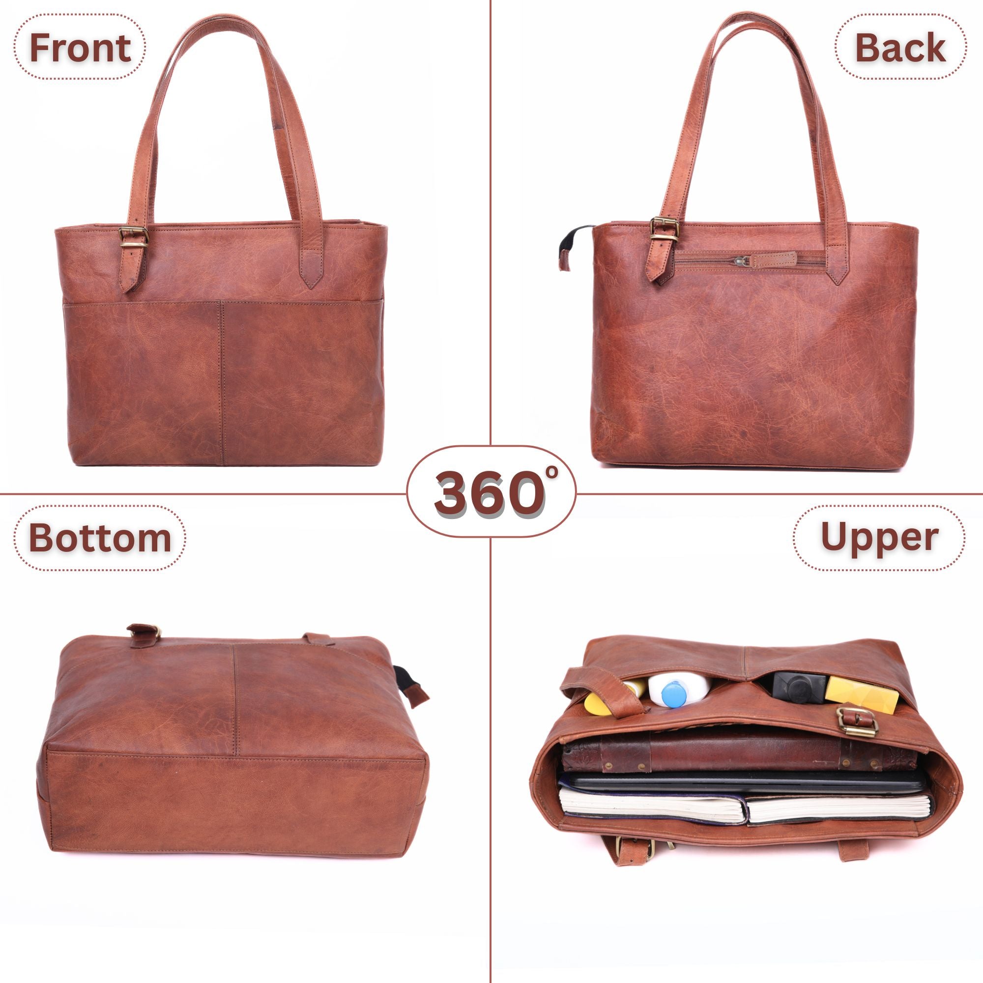 DEKVIO Leather Tote Bag for Women Large Capacity Shoulder Handbag Genuine Leather Everyday Purse for Work Travel Shopping