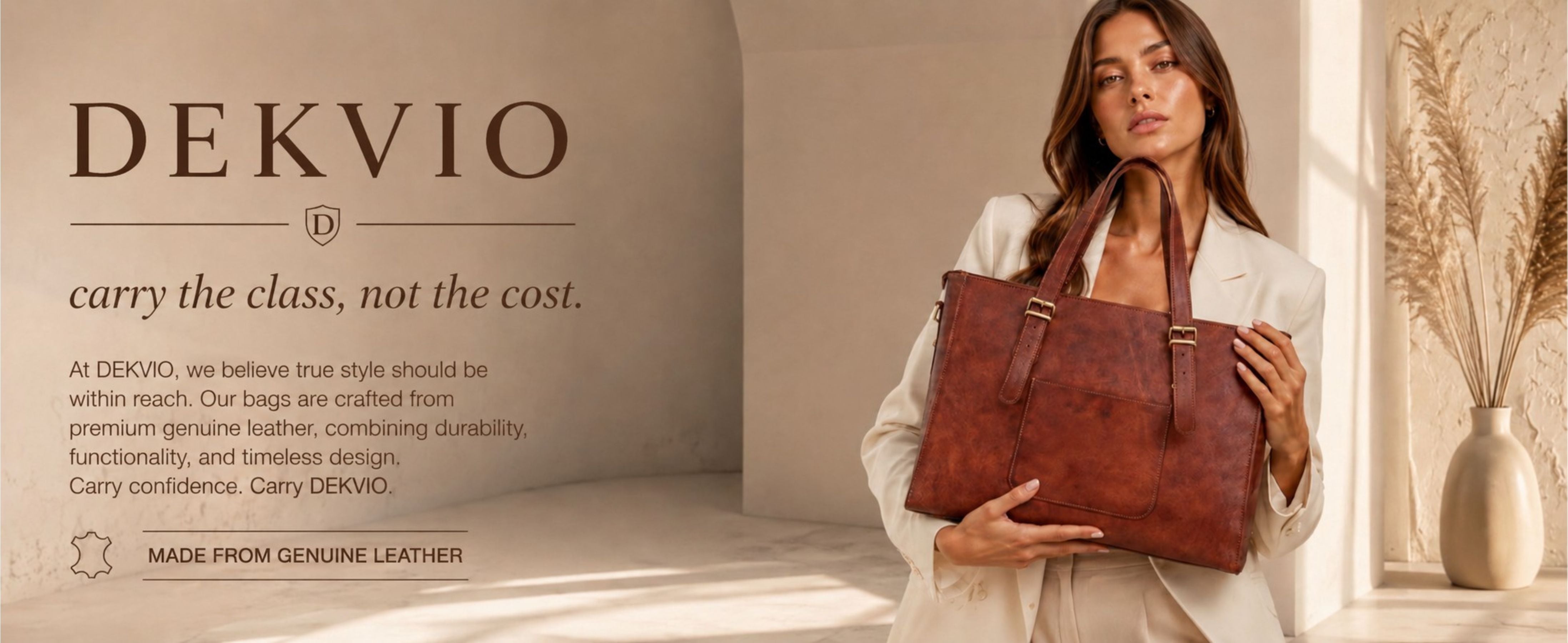 DEKVIO Leather Laptop Tote Bag for Women 15.6 Inch Work Bag Shoulder Handbag with Trolley Sleeve Office Travel Purse