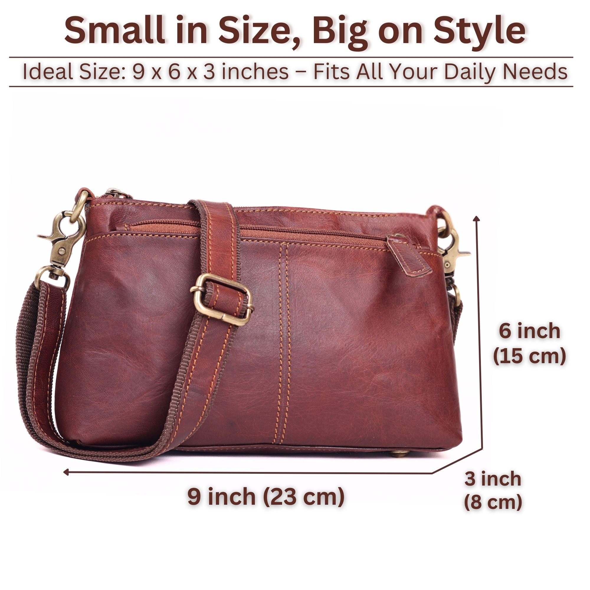 DEKVIO Small Genuine Leather Crossbody Purse for Women | 3-Zip Vintage Leather Shoulder Bag | Brown, Coffee, Tan, Black
