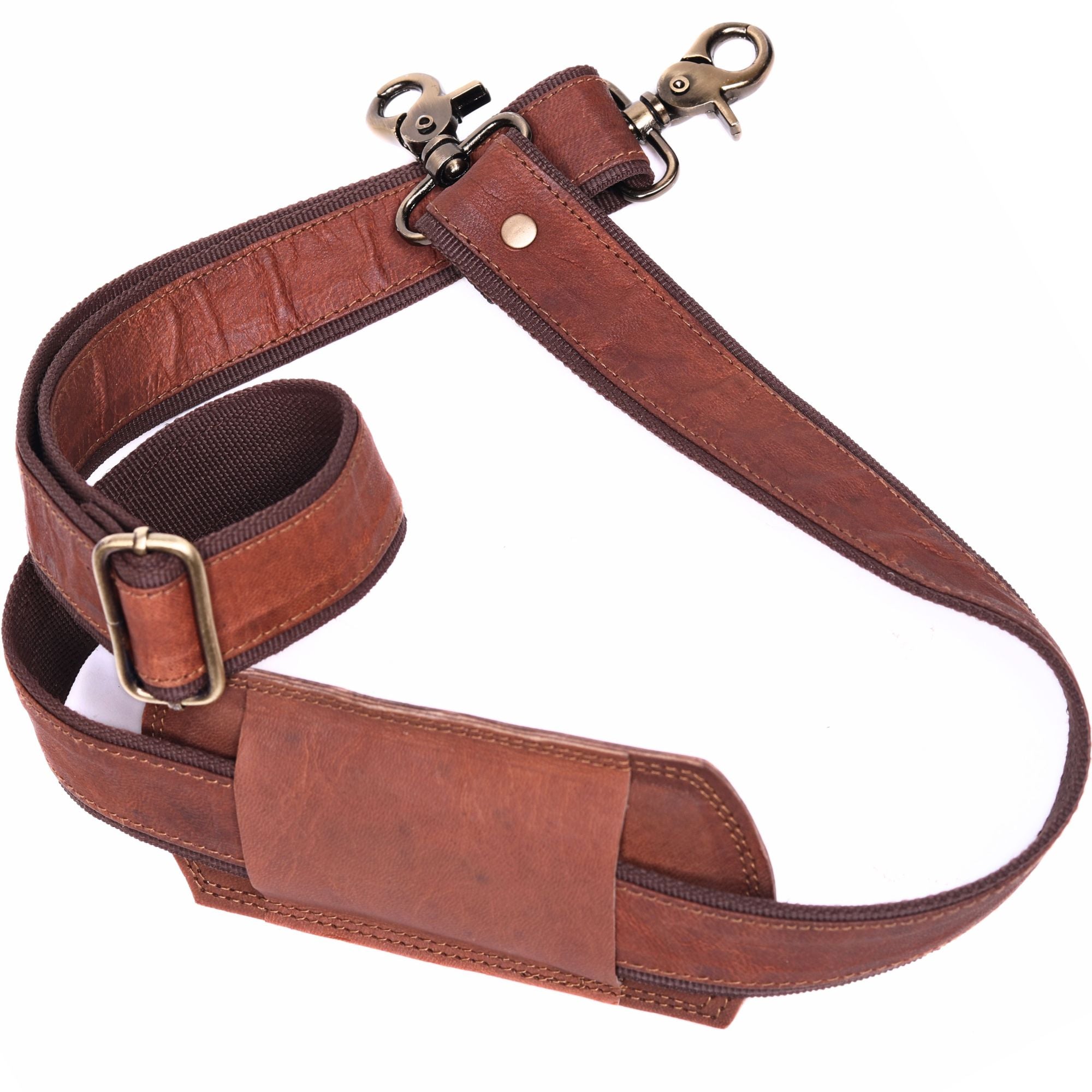 DEKVIO Brown Genuine Leather Replacement Shoulder Strap | Universal Adjustable Crossbody Strap for Duffle, Messenger, Laptop & Briefcase Bags