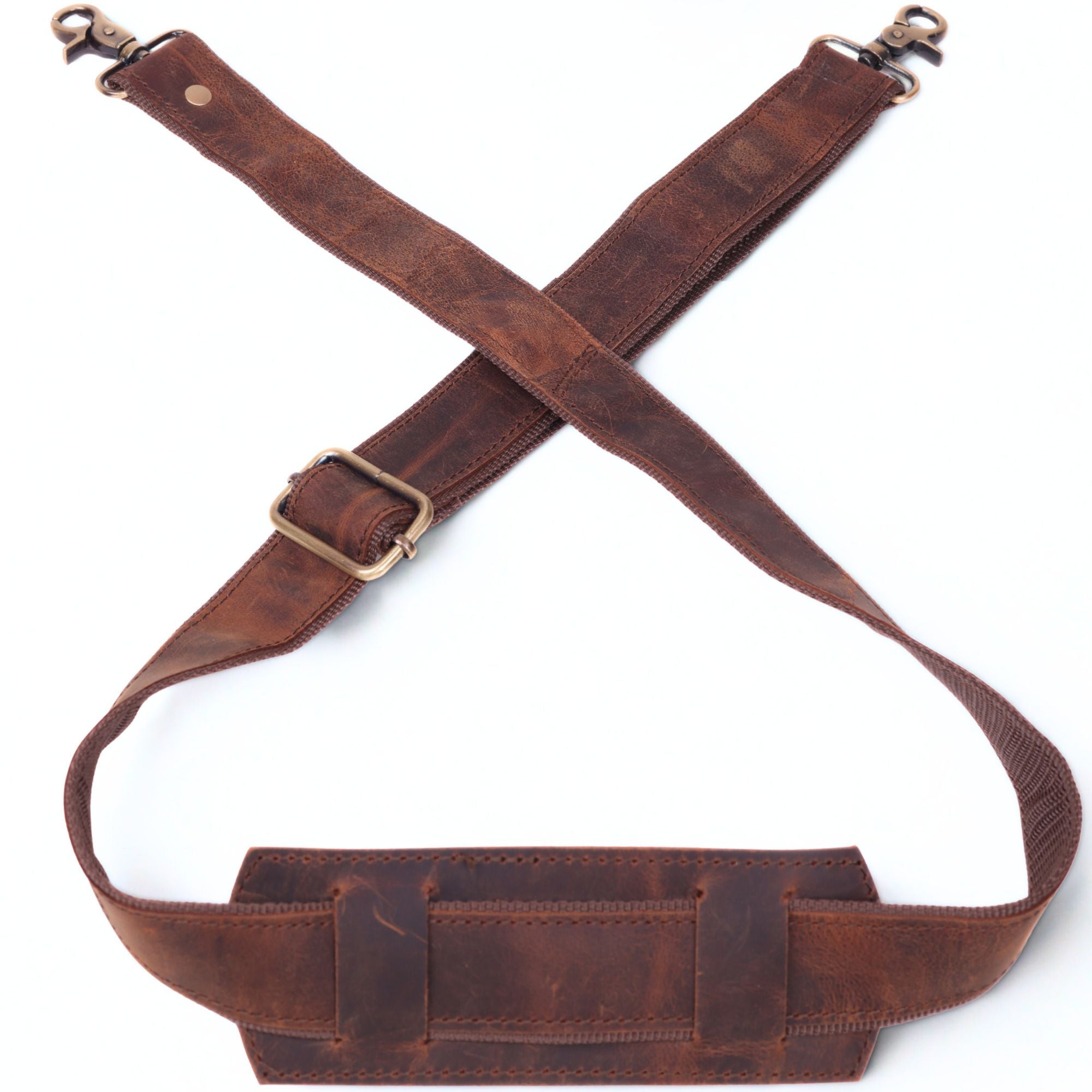 DEKVIO Mahogany Brown Genuine Leather Replacement Shoulder Strap | Universal Adjustable Crossbody Strap for Duffle, Messenger, Laptop & Briefcase Bags
