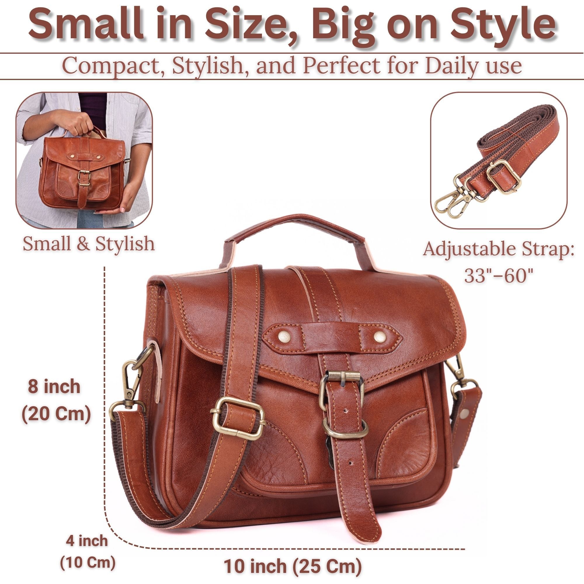 DEKVIO Vintage Leather Crossbody Bag for Women | Genuine Leather Satchel Purse with Adjustable Strap
