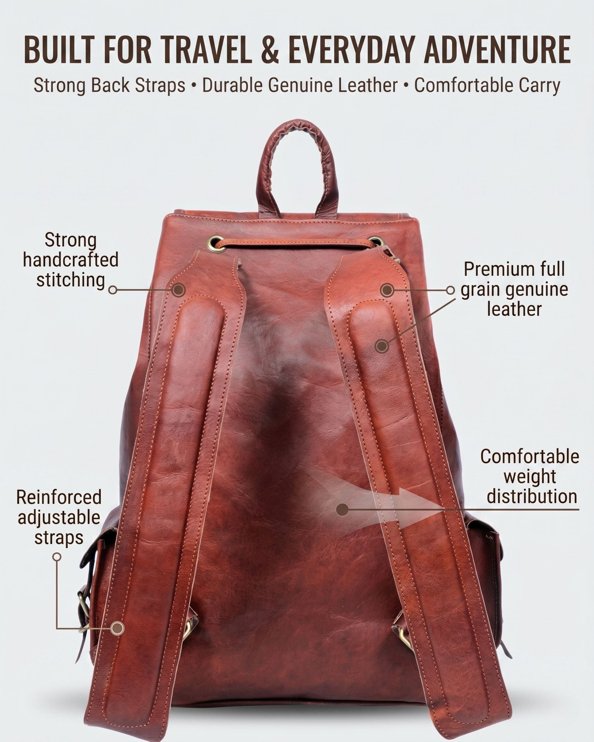 DEKVIO 20" Handcrafted Genuine Leather Backpack | Laptop Rucksack for Men & Women | Travel, Work & College Bag | Brown, Coffee, Tan, Black