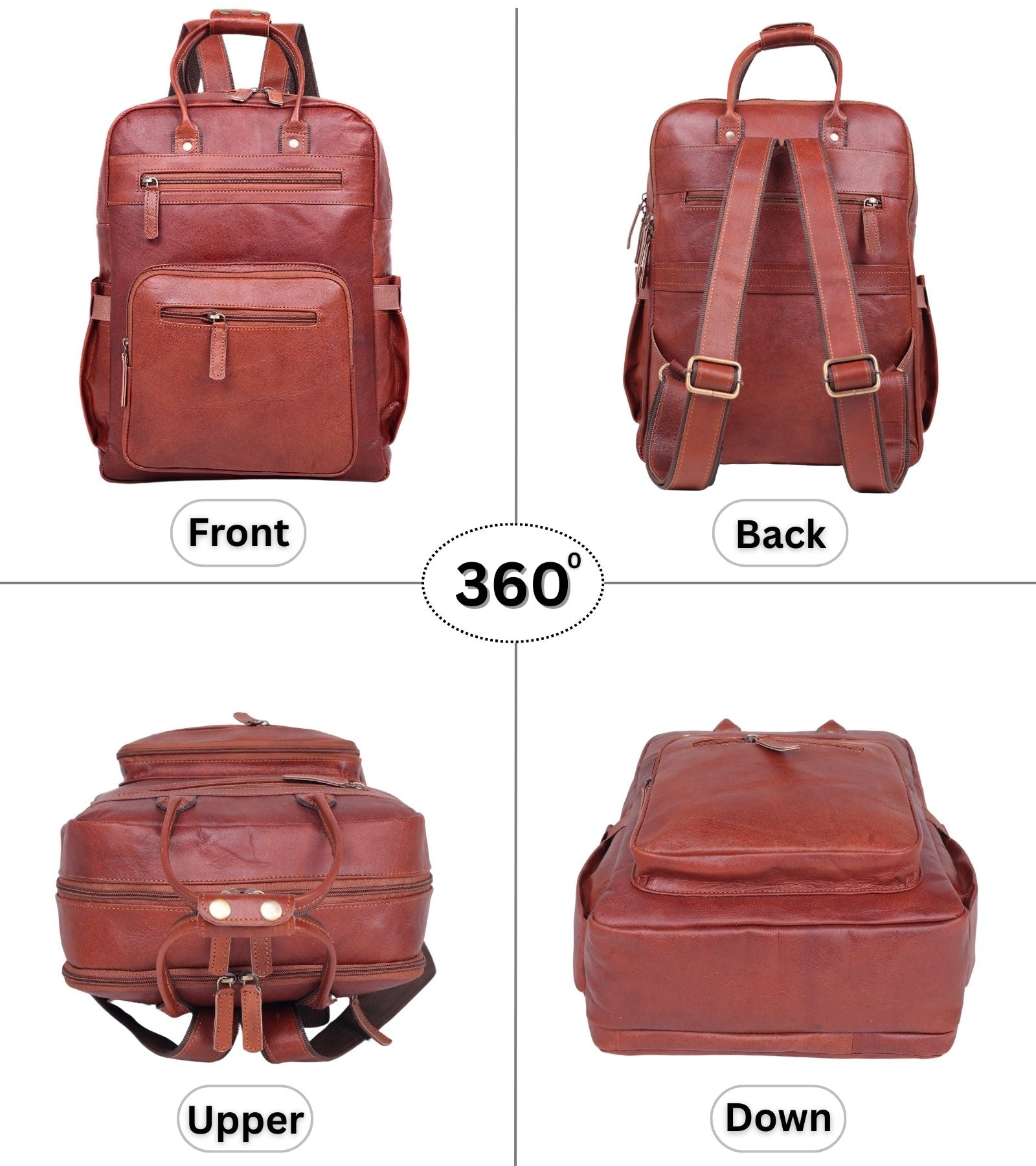 DEKVIO 16" Handcrafted Genuine Leather Laptop Backpack | Travel & Business Rucksack for Men & Women | Brown, Coffee, Tan, Black