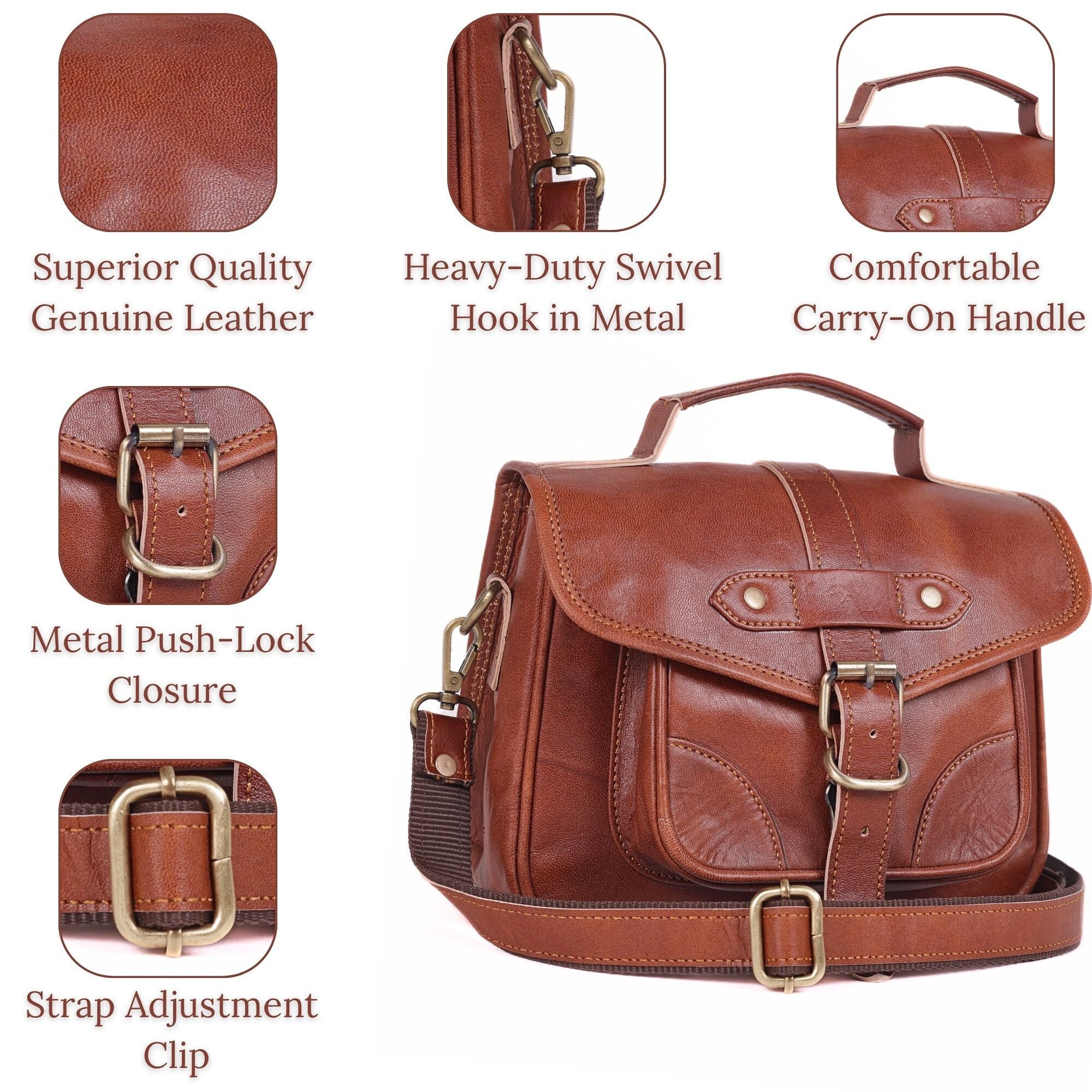DEKVIO Vintage Leather Crossbody Bag for Women | Genuine Leather Satchel Purse with Adjustable Strap