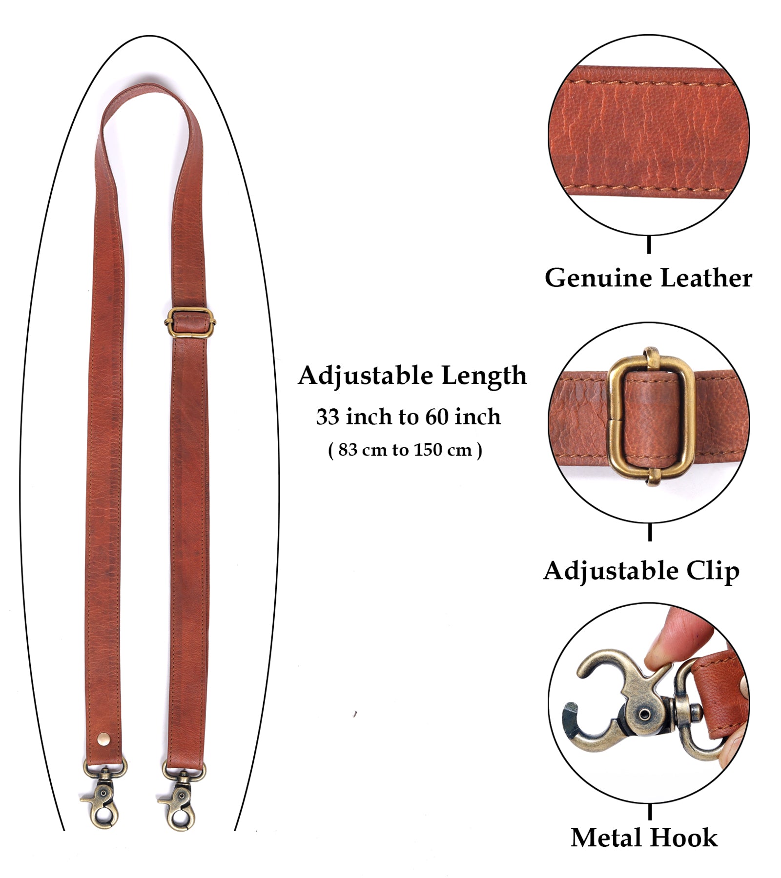 DEKVIO Slim Genuine Leather Crossbody Purse Strap | Universal Adjustable Replacement Strap for Purses, Handbags & Crossbody Bags