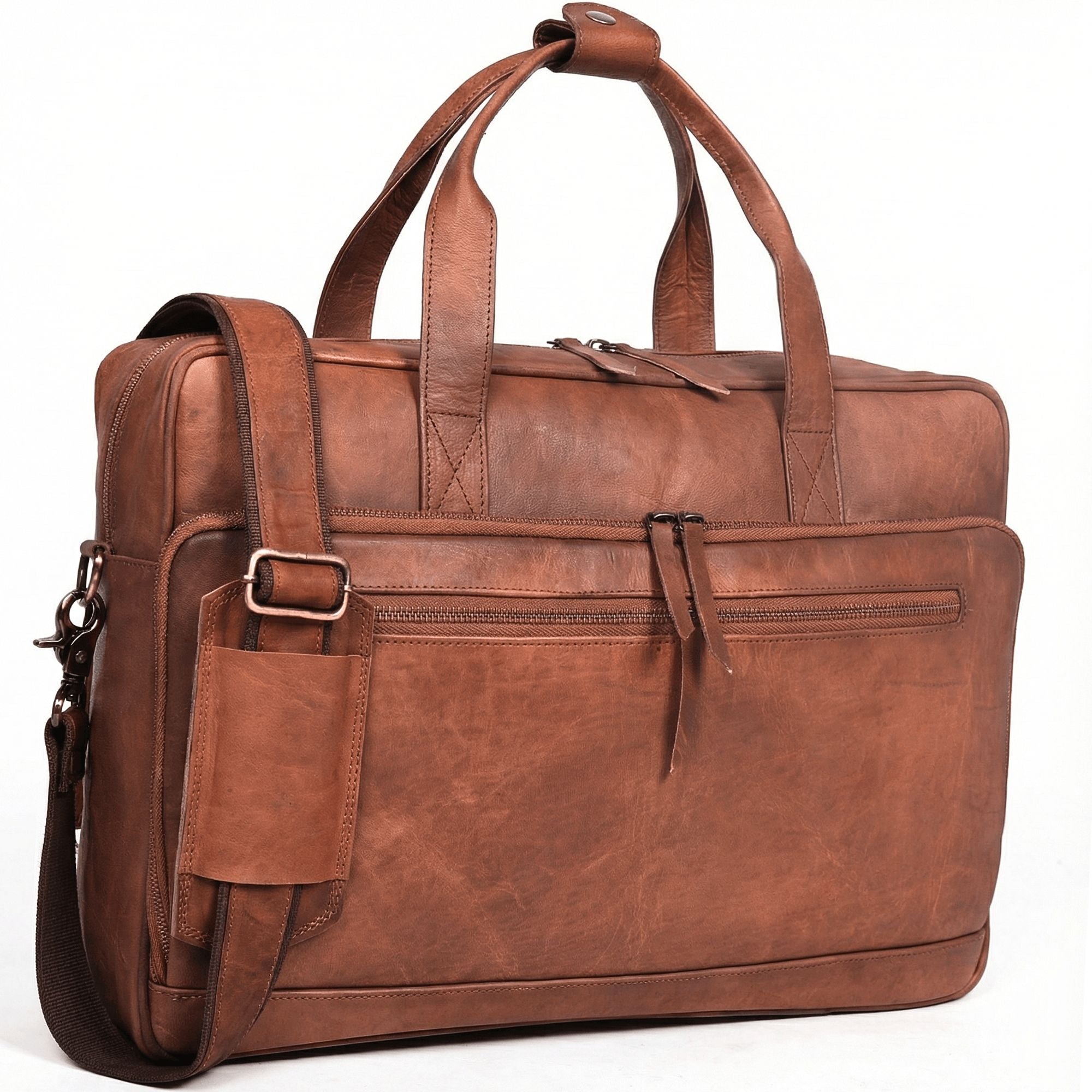 DEKVIO Leather Laptop Briefcase 16 Inch Professional Business Bag for Men Women Modern Work Bag with Trolley Sleeve