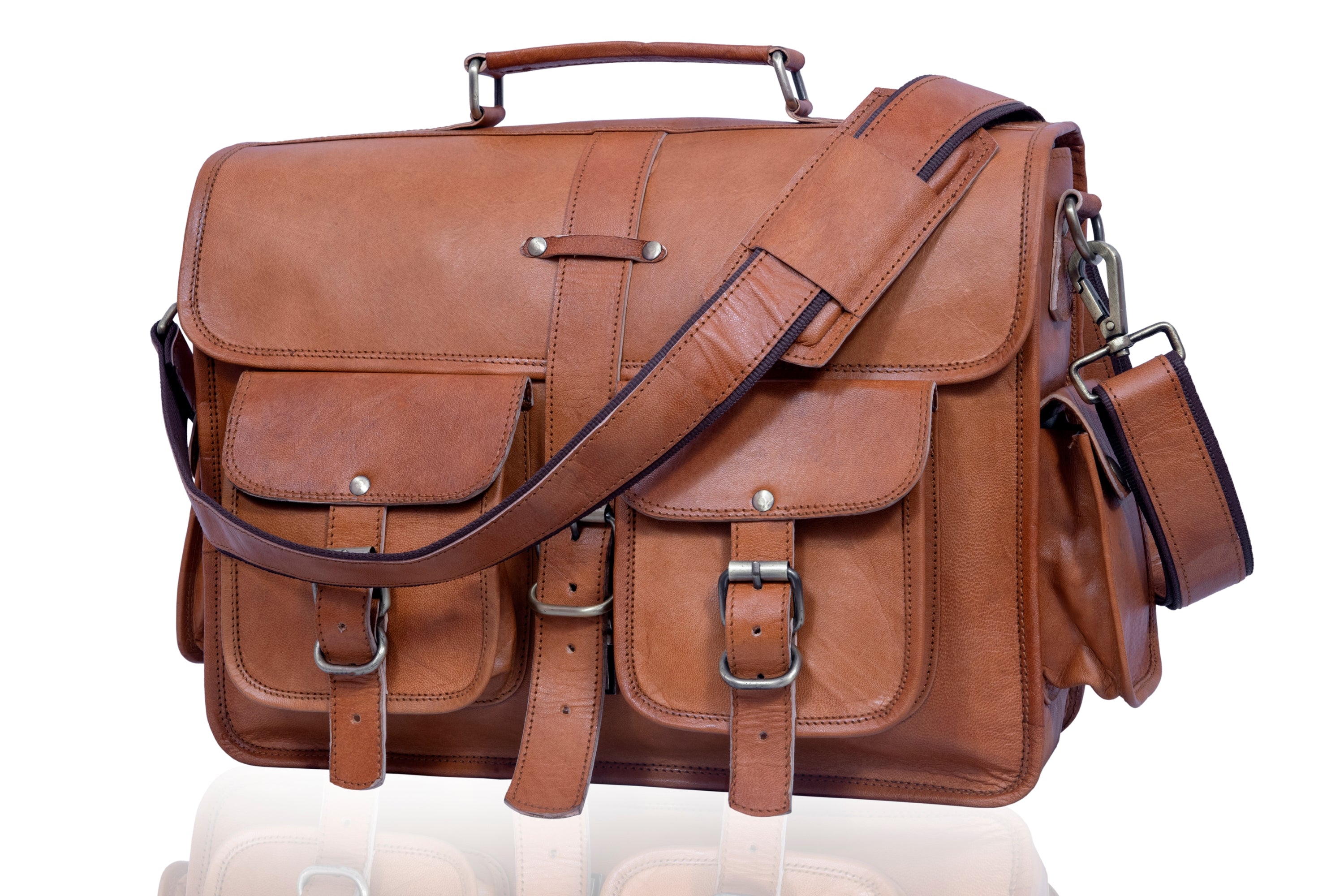 DEKVIO Leather Messenger Bag Vintage Crossbody Laptop Briefcase 15.6 Inch Shoulder Satchel for Men Women