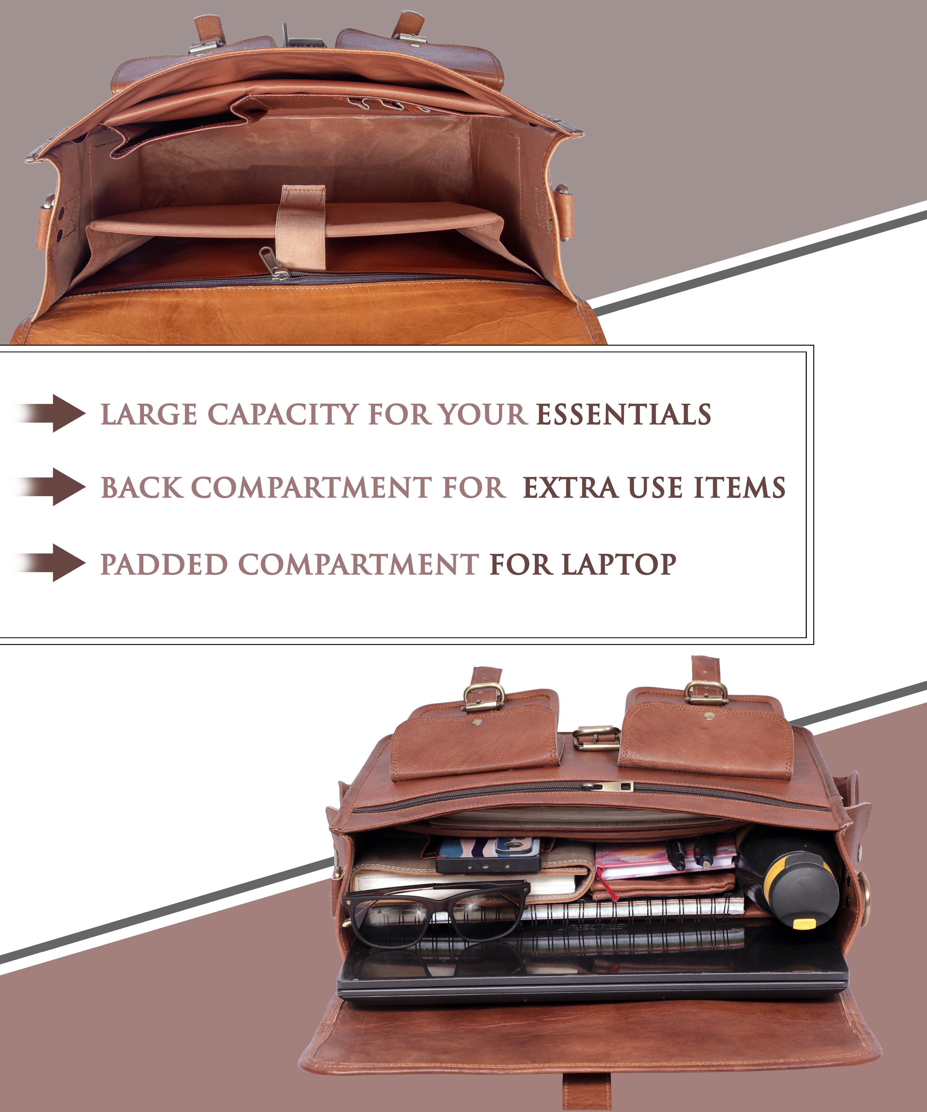 DEKVIO Leather Messenger Bag Vintage Crossbody Laptop Briefcase 15.6 Inch Shoulder Satchel for Men Women
