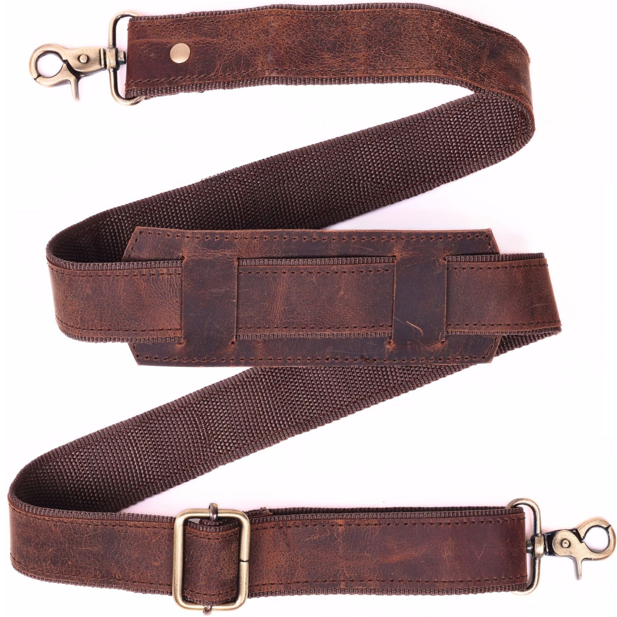 DEKVIO Mahogany Brown Genuine Leather Replacement Shoulder Strap | Universal Adjustable Crossbody Strap for Duffle, Messenger, Laptop & Briefcase Bags