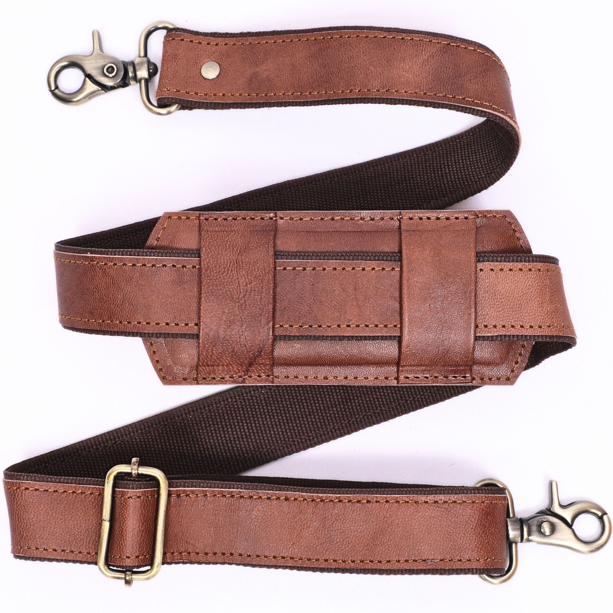 DEKVIO Brown Genuine Leather Replacement Shoulder Strap | Universal Adjustable Crossbody Strap for Duffle, Messenger, Laptop & Briefcase Bags