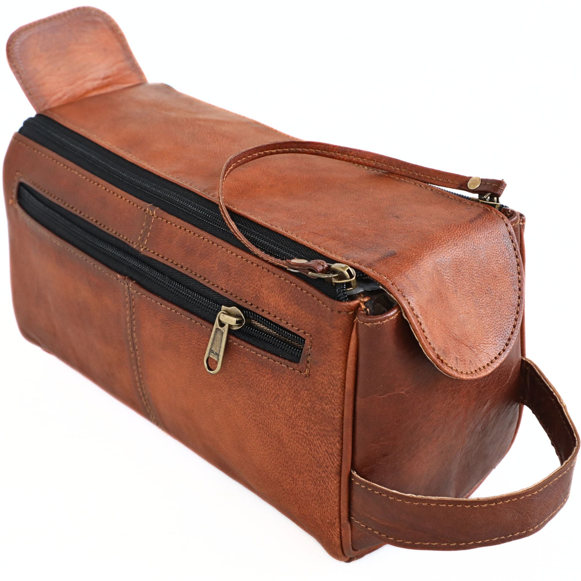 DEKVIO Leather Toiletry Bag for Men Women Travel Dopp Kit Genuine Leather Wash Bag Shaving Kit Cosmetic Organizer