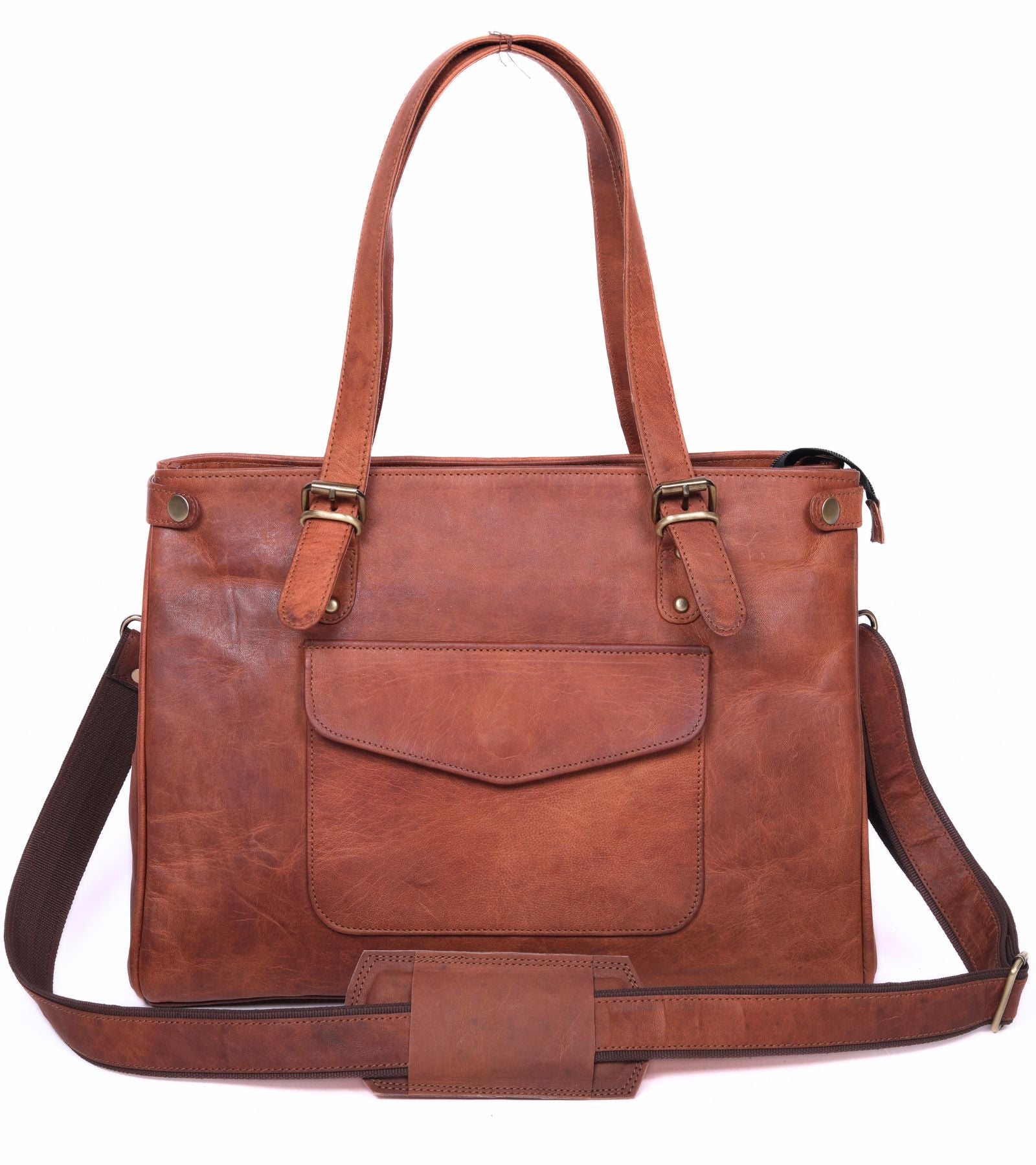 DEKVIO Leather Laptop Tote Bag for Women 15.6 Inch Shoulder Handbag Genuine Leather Work Bag Office Purse with Crossbody Strap