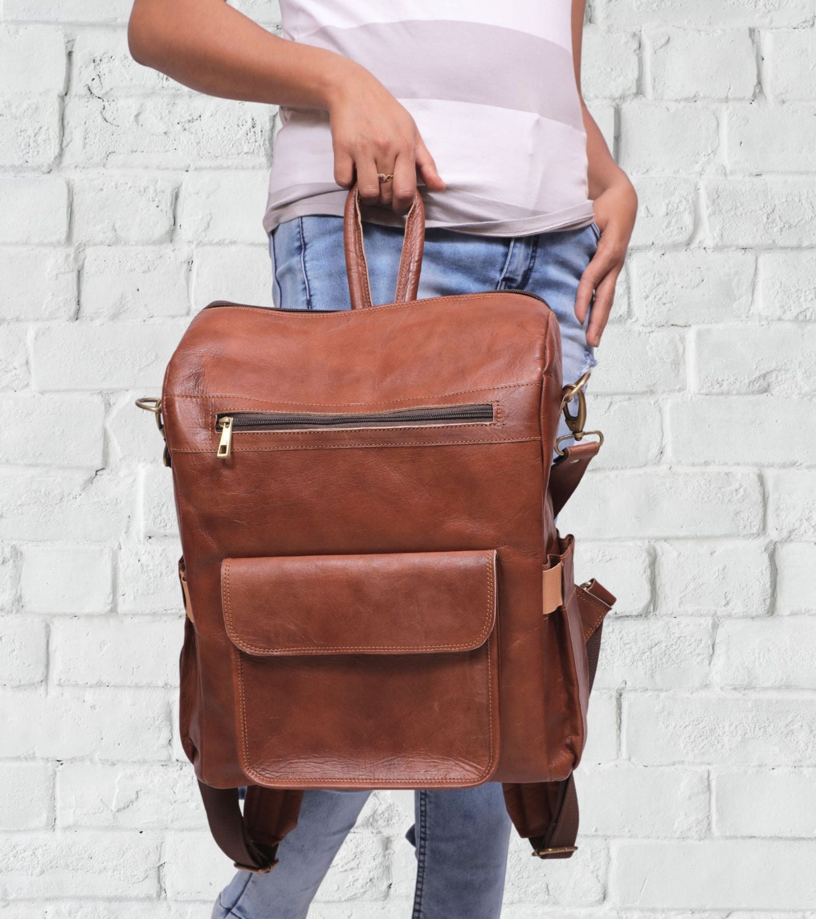 DEKVIO 16" Handcrafted Genuine Leather Backpack for Women | Laptop Rucksack | Travel, Work & College Bag | Brown, Coffee, Tan, Black