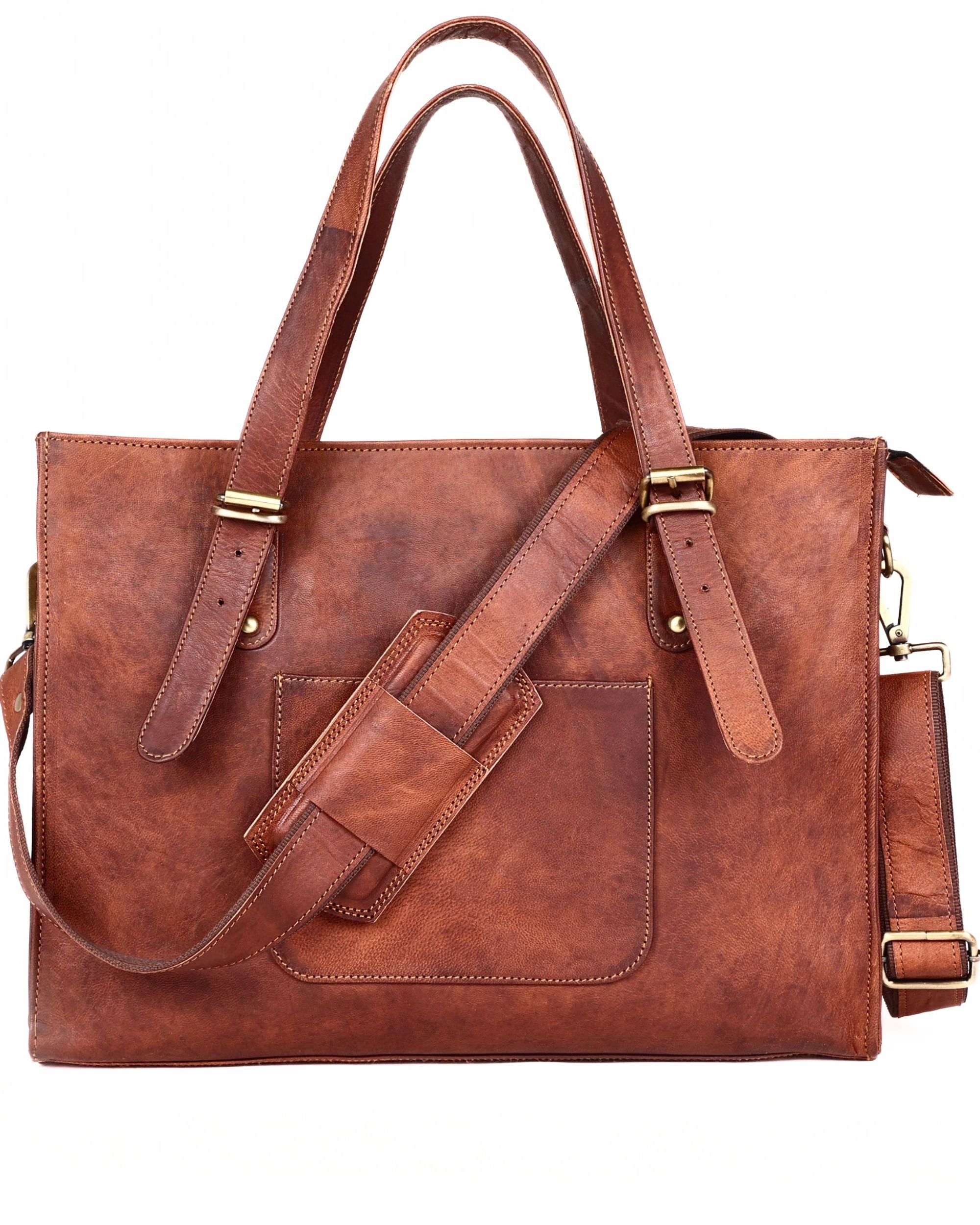 DEKVIO Leather Laptop Tote Bag for Women 15.6 Inch Work Bag Shoulder Handbag with Trolley Sleeve Office Travel Purse