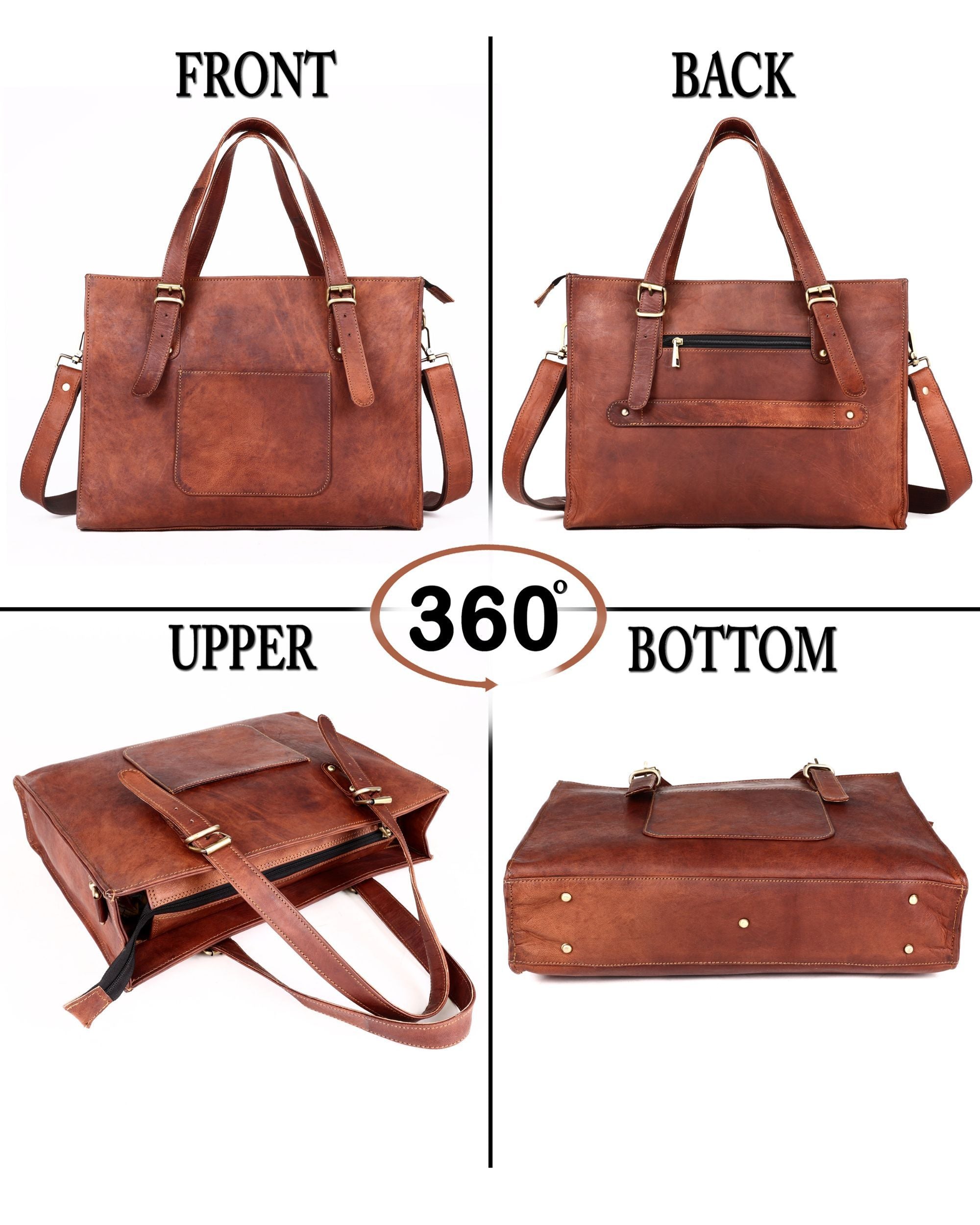 DEKVIO Leather Laptop Tote Bag for Women 15.6 Inch Work Bag Shoulder Handbag with Trolley Sleeve Office Travel Purse