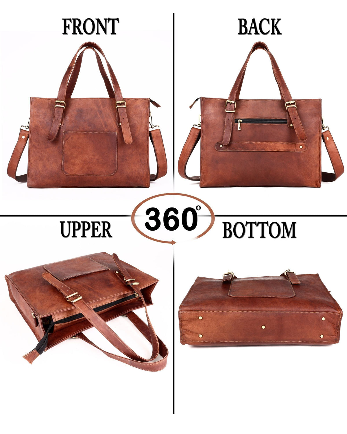 DEKVIO 15.6 inch leather laptop tote work bag with trolley sleeve — product photo 5