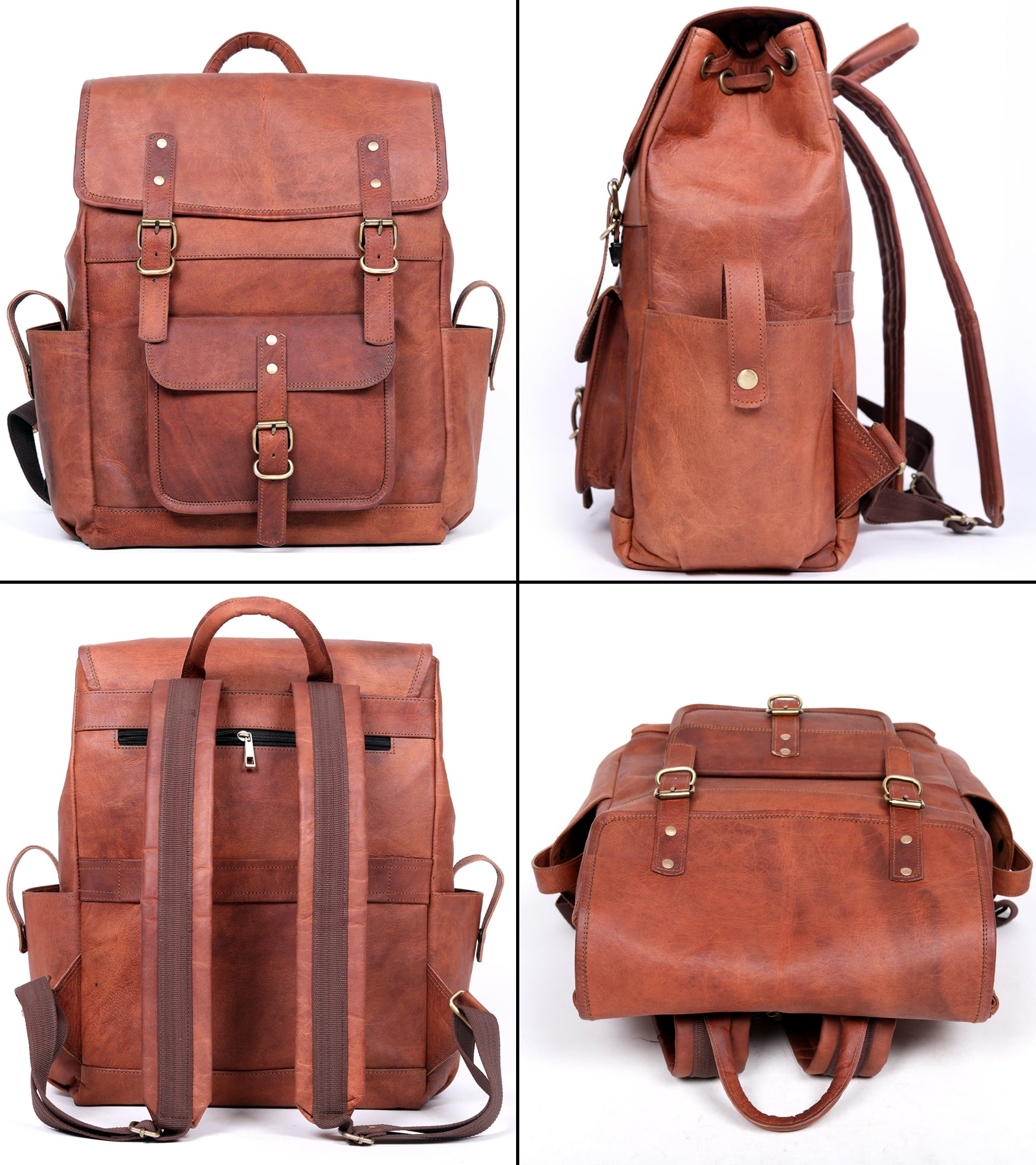 DEKVIO Leather Utility Laptop Backpack | Full Grain Travel & Work Bag