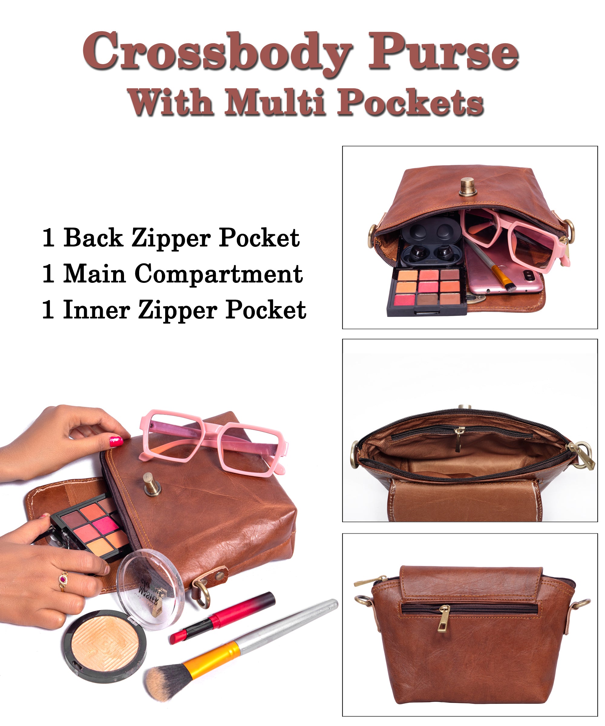 DEKVIO Women's Small Crossbody Purse | Handcrafted Full-Grain Leather | Magnetic Snap Closure | Multi Pockets
