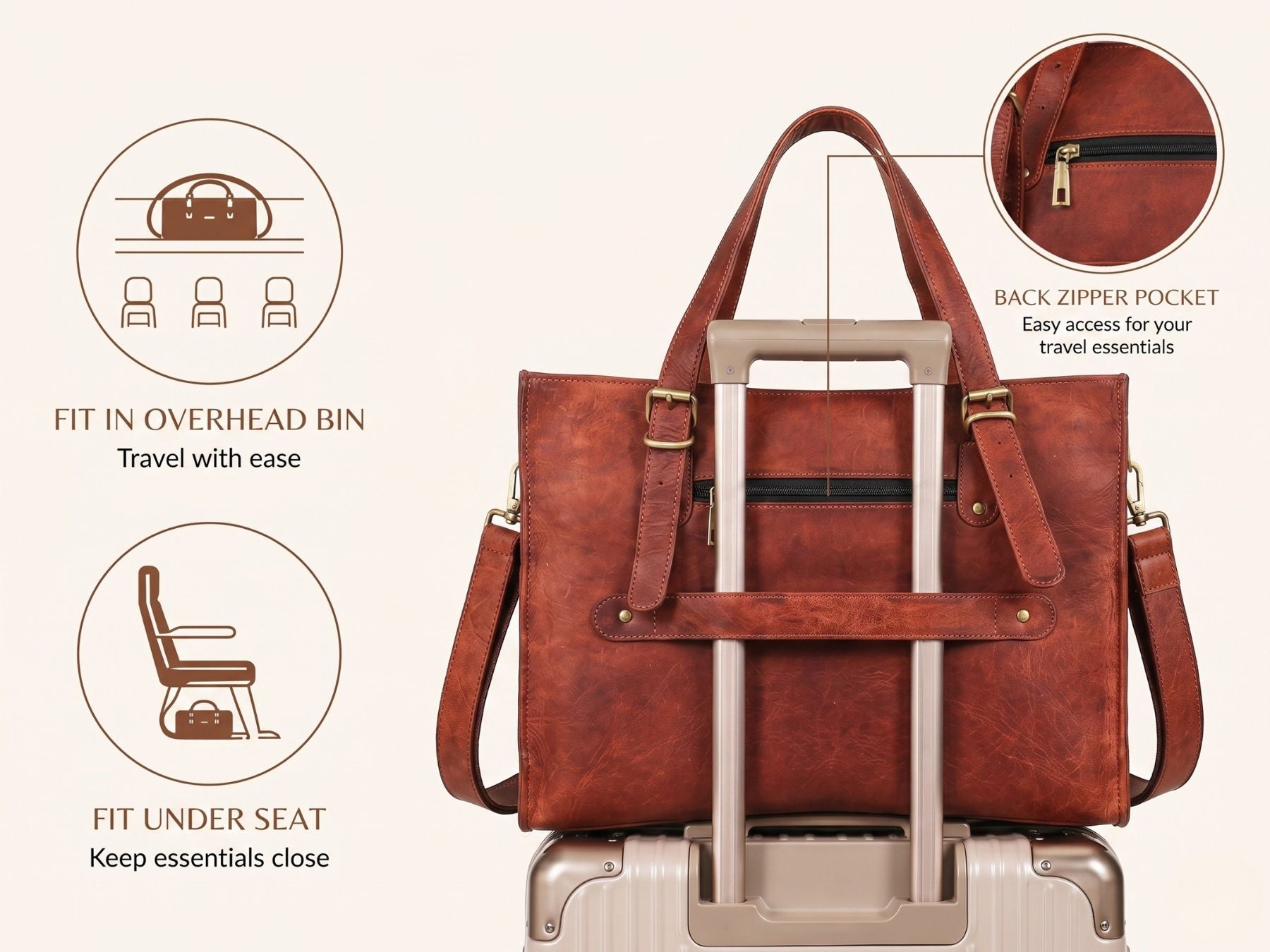 DEKVIO Leather Laptop Tote Bag for Women 15.6 Inch Work Bag Shoulder Handbag with Trolley Sleeve Office Travel Purse