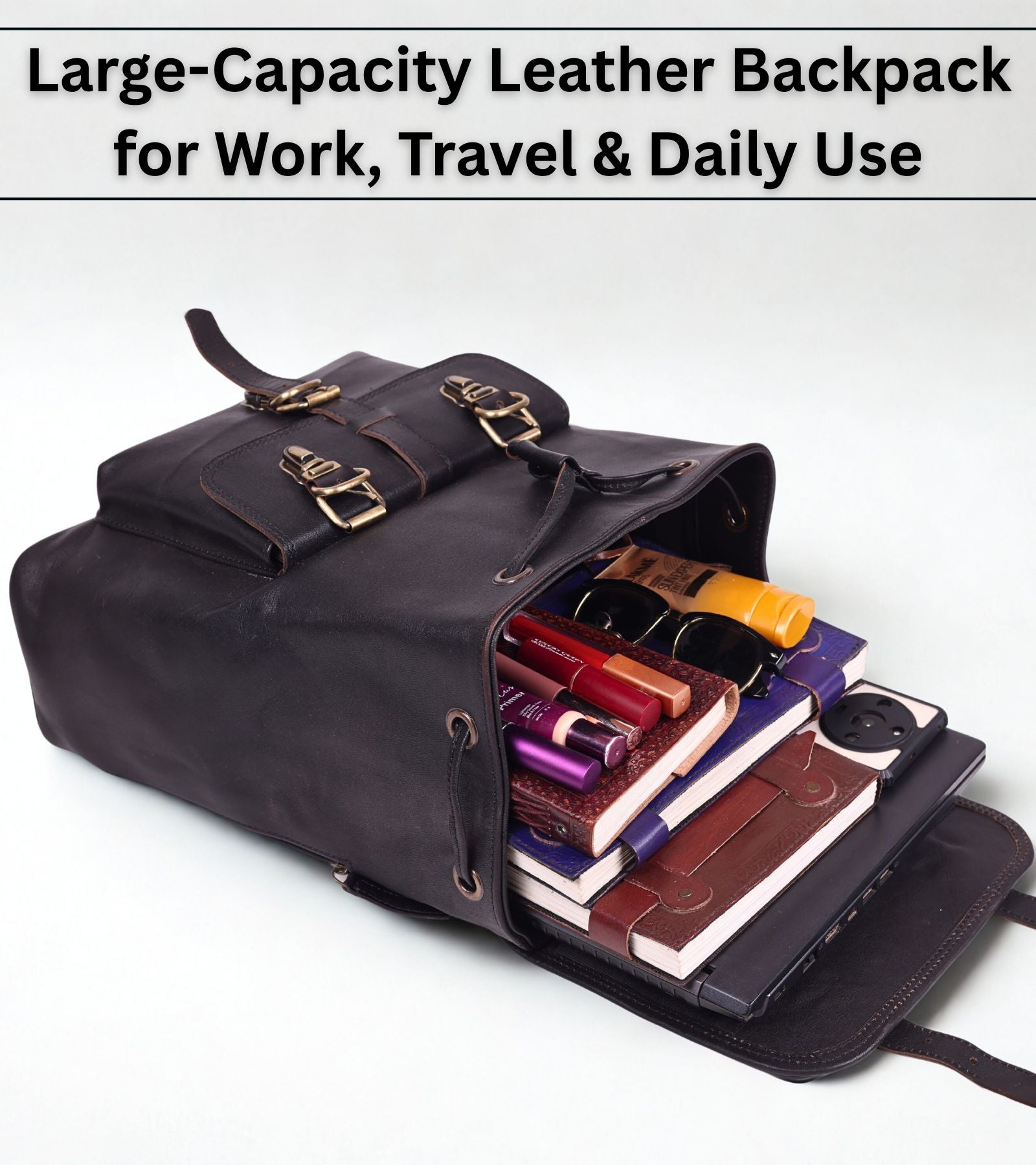 DEKVIO 16" Handcrafted Genuine Leather Backpack for Women | Laptop Rucksack | Travel, Work & College Bag | Brown, Coffee, Tan, Black