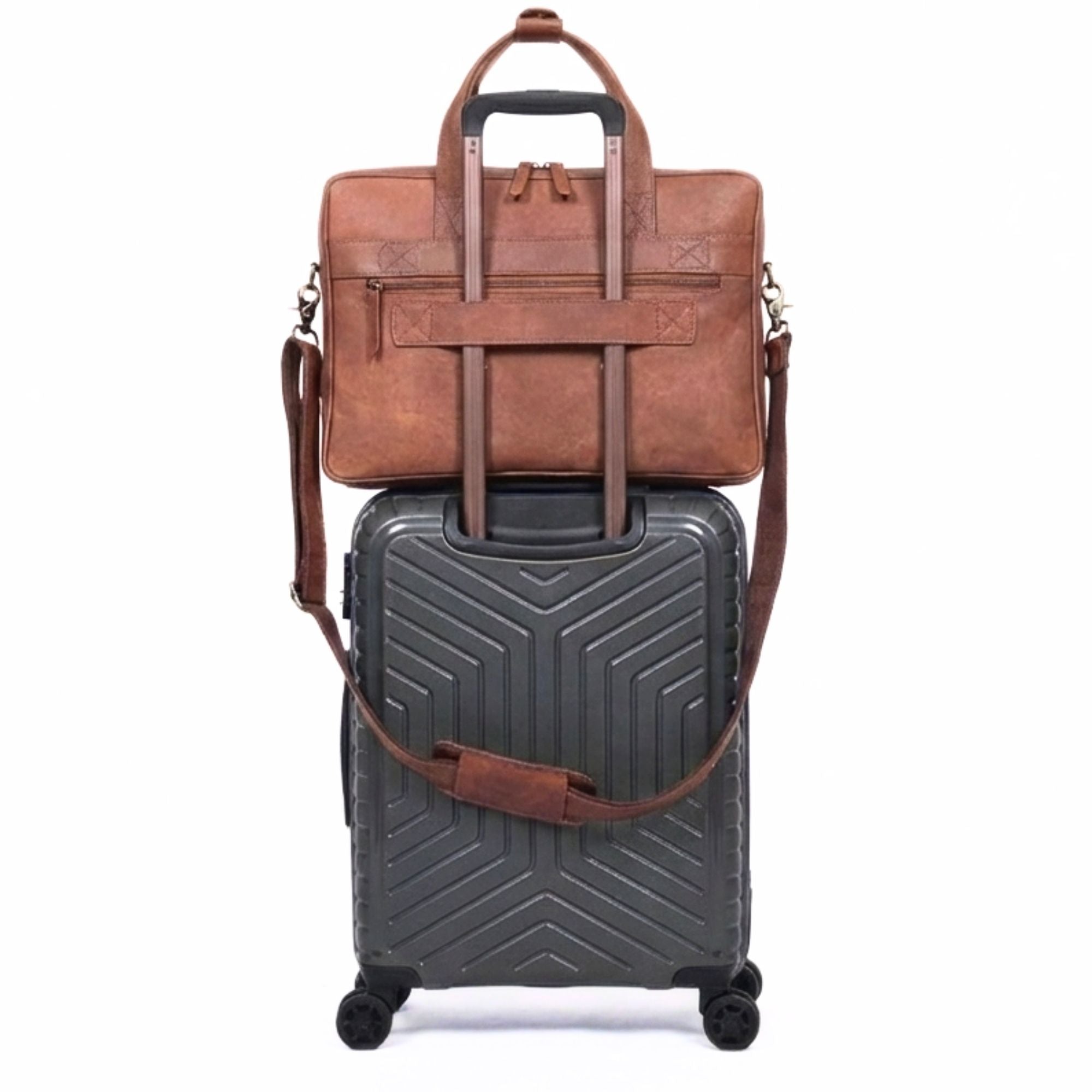 DEKVIO Leather Laptop Briefcase 16 Inch Professional Business Bag for Men Women Modern Work Bag with Trolley Sleeve