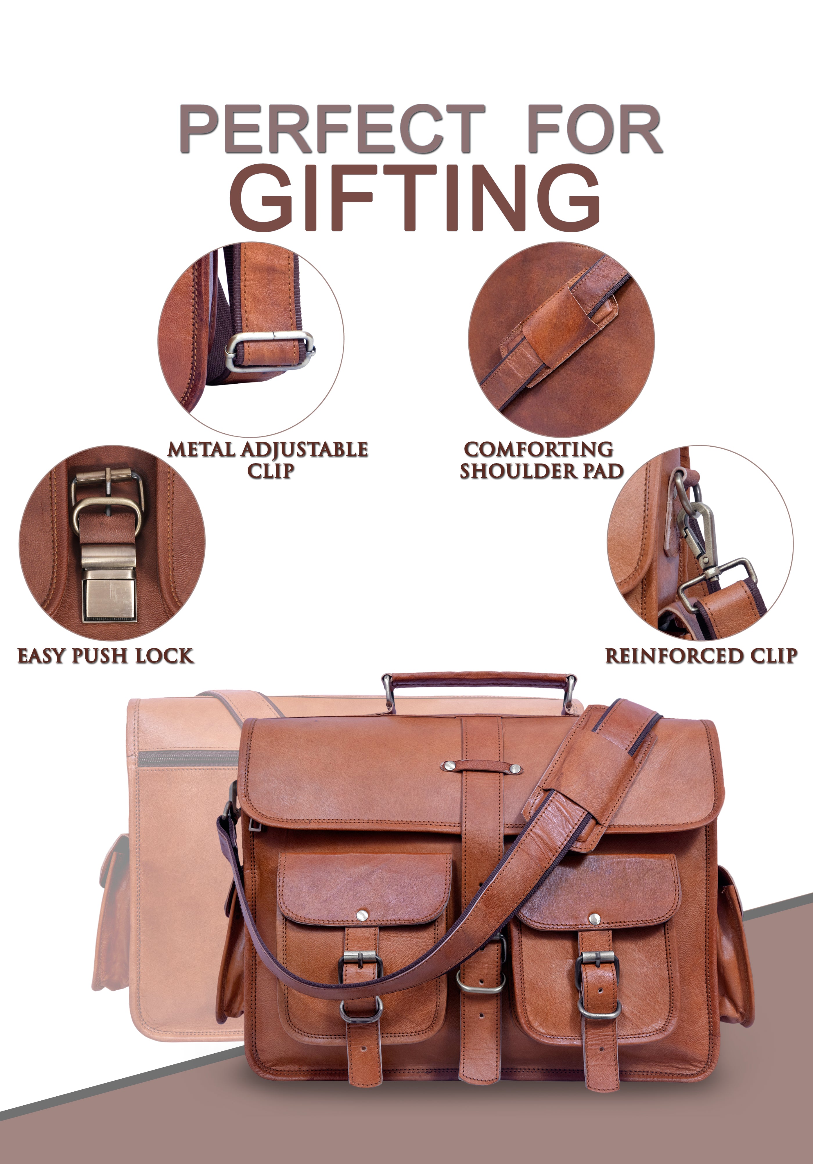 DEKVIO Leather Messenger Bag Vintage Crossbody Laptop Briefcase 15.6 Inch Shoulder Satchel for Men Women