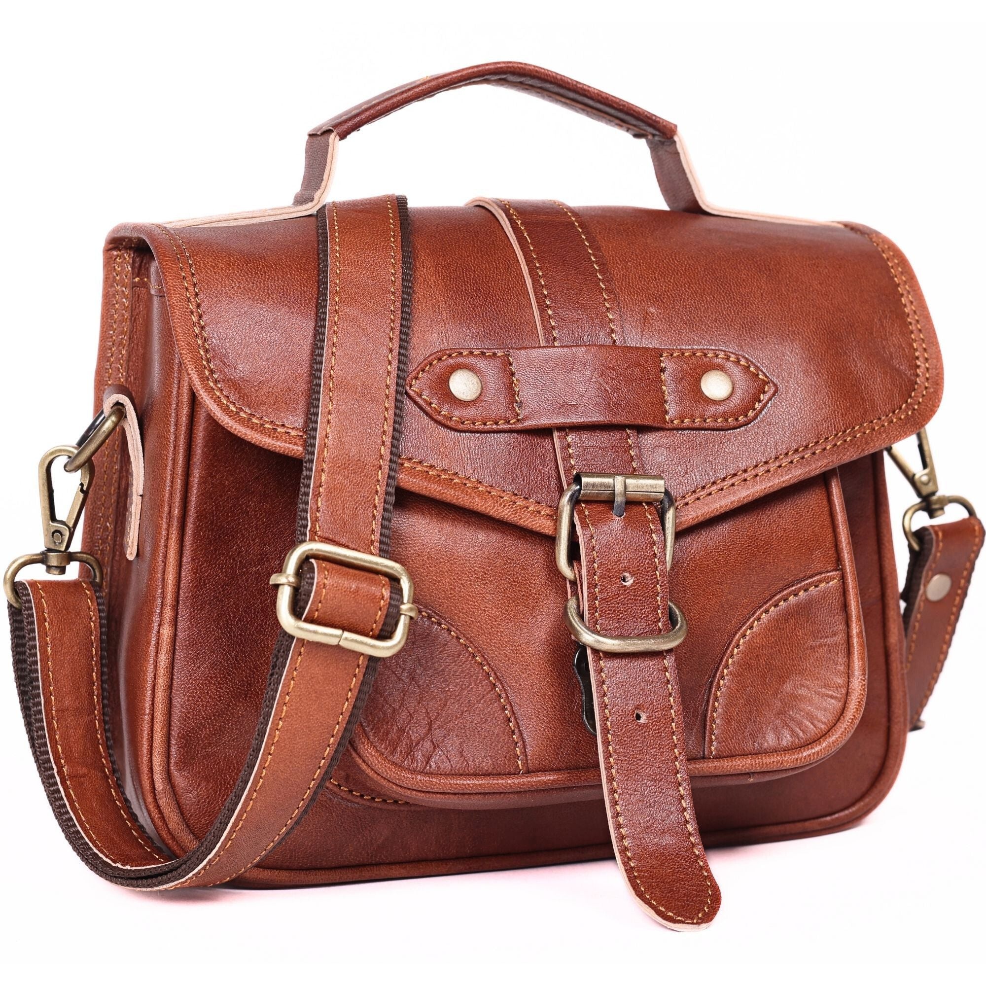 DEKVIO Vintage Leather Crossbody Bag for Women | Genuine Leather Satchel Purse with Adjustable Strap