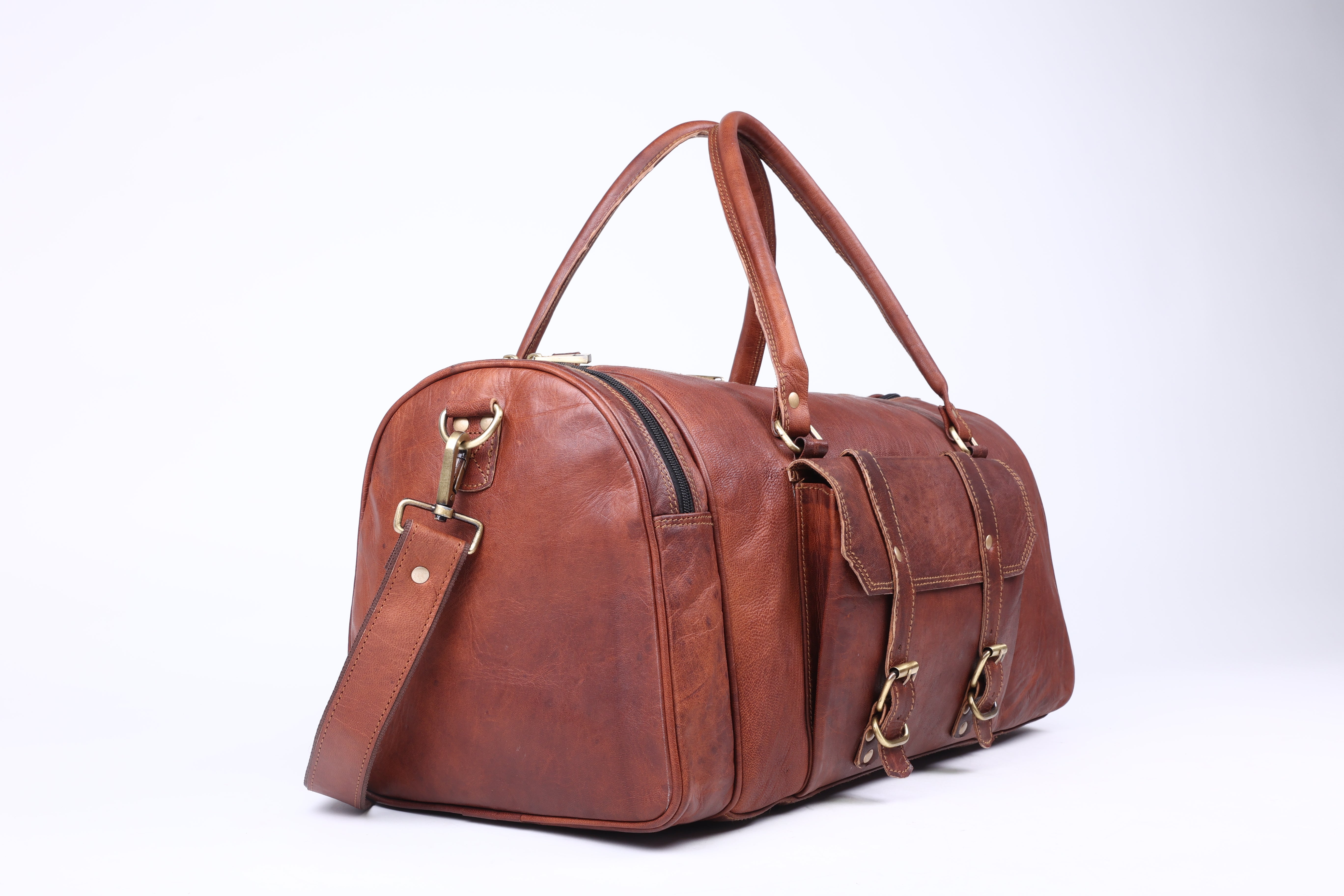 DEKVIO Leather Gym Duffle Bag with Shoe Compartment | Handcrafted Genuine Leather Weekender | Men & Women | Brown, Coffee, Tan, Black