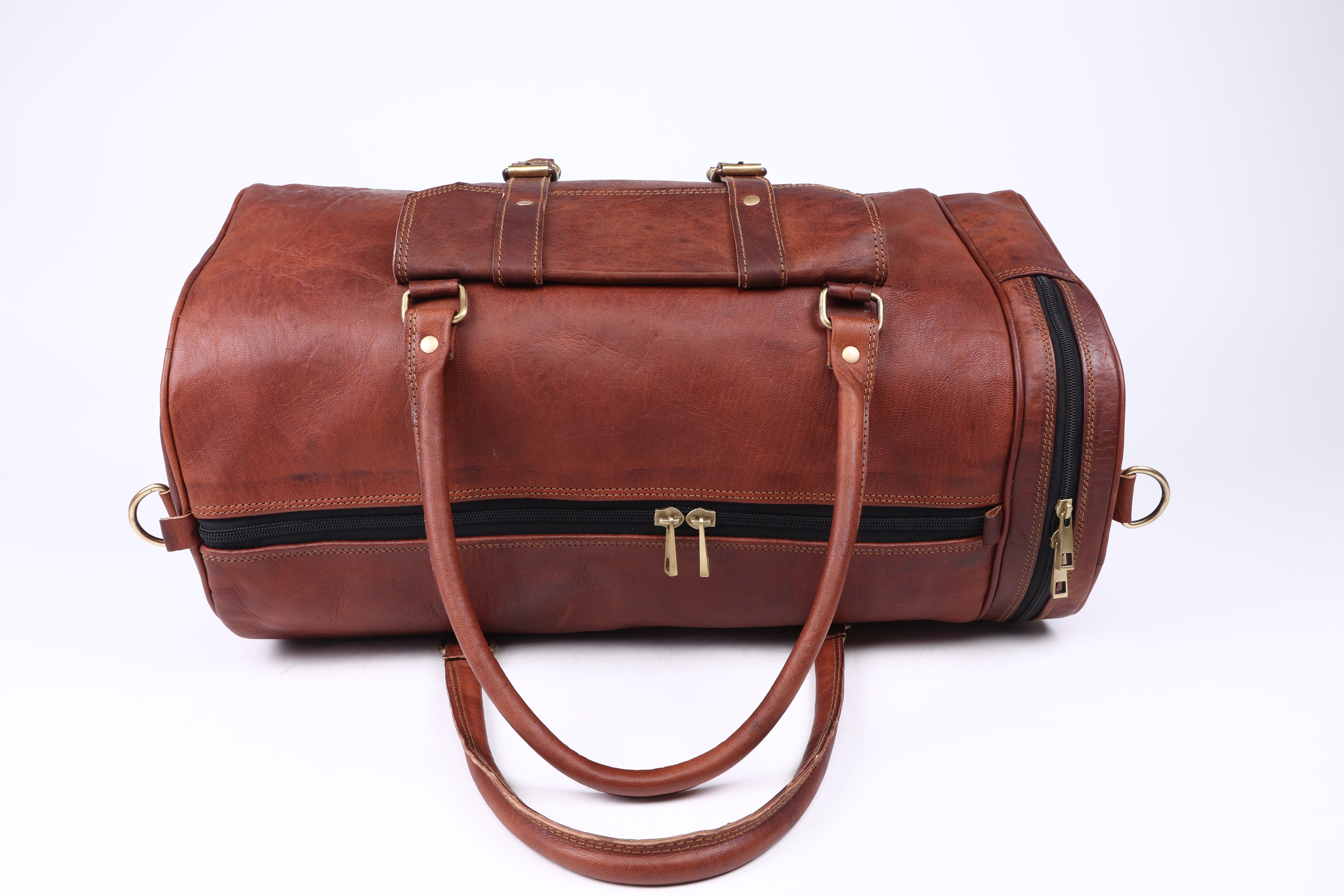DEKVIO Leather Gym Duffle Bag with Shoe Compartment | Handcrafted Genuine Leather Weekender | Men & Women | Brown, Coffee, Tan, Black