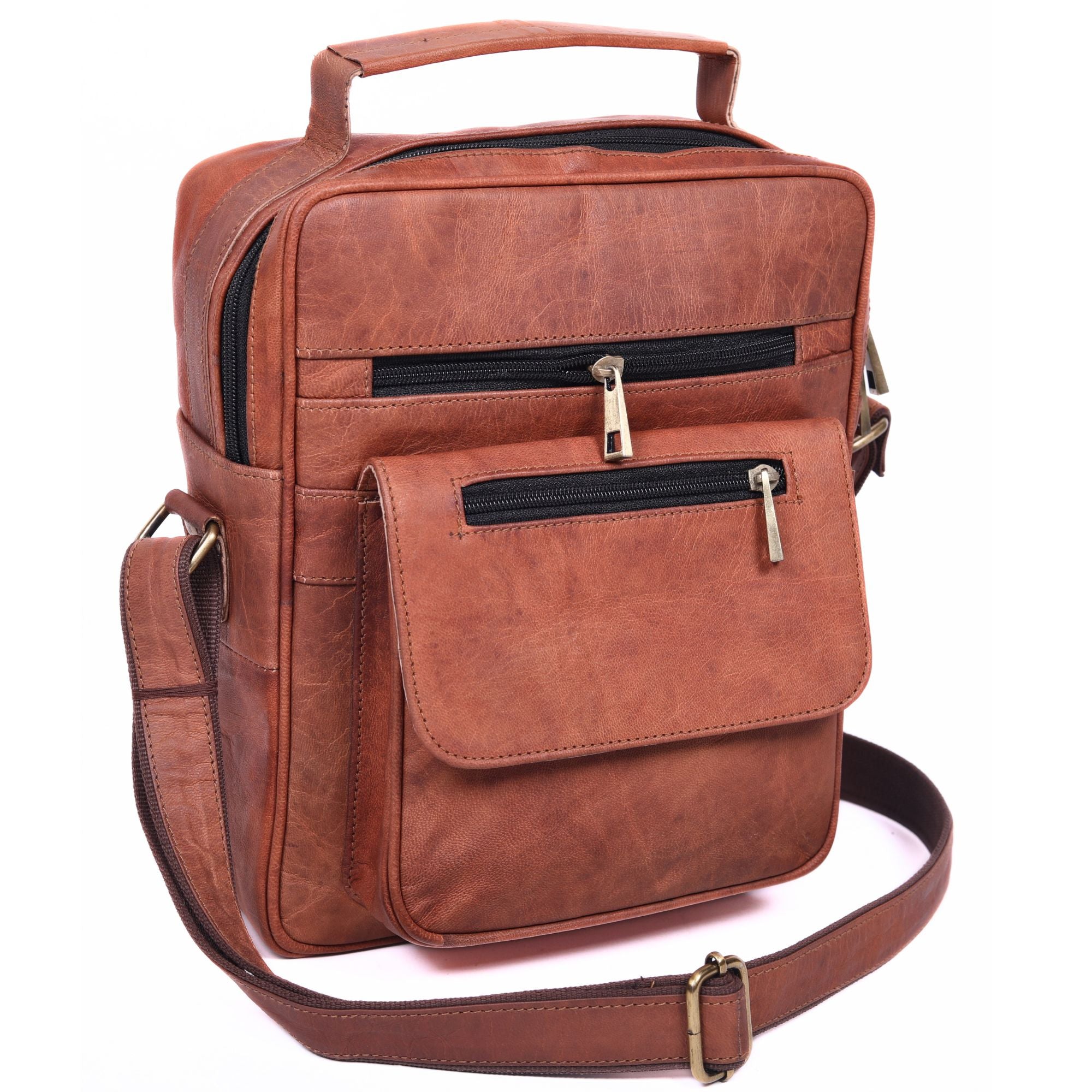 DEKVIO Small Leather Crossbody Bag 11 Inch Vertical Shoulder Bag for Men Women Compact Organizer Sling Bag