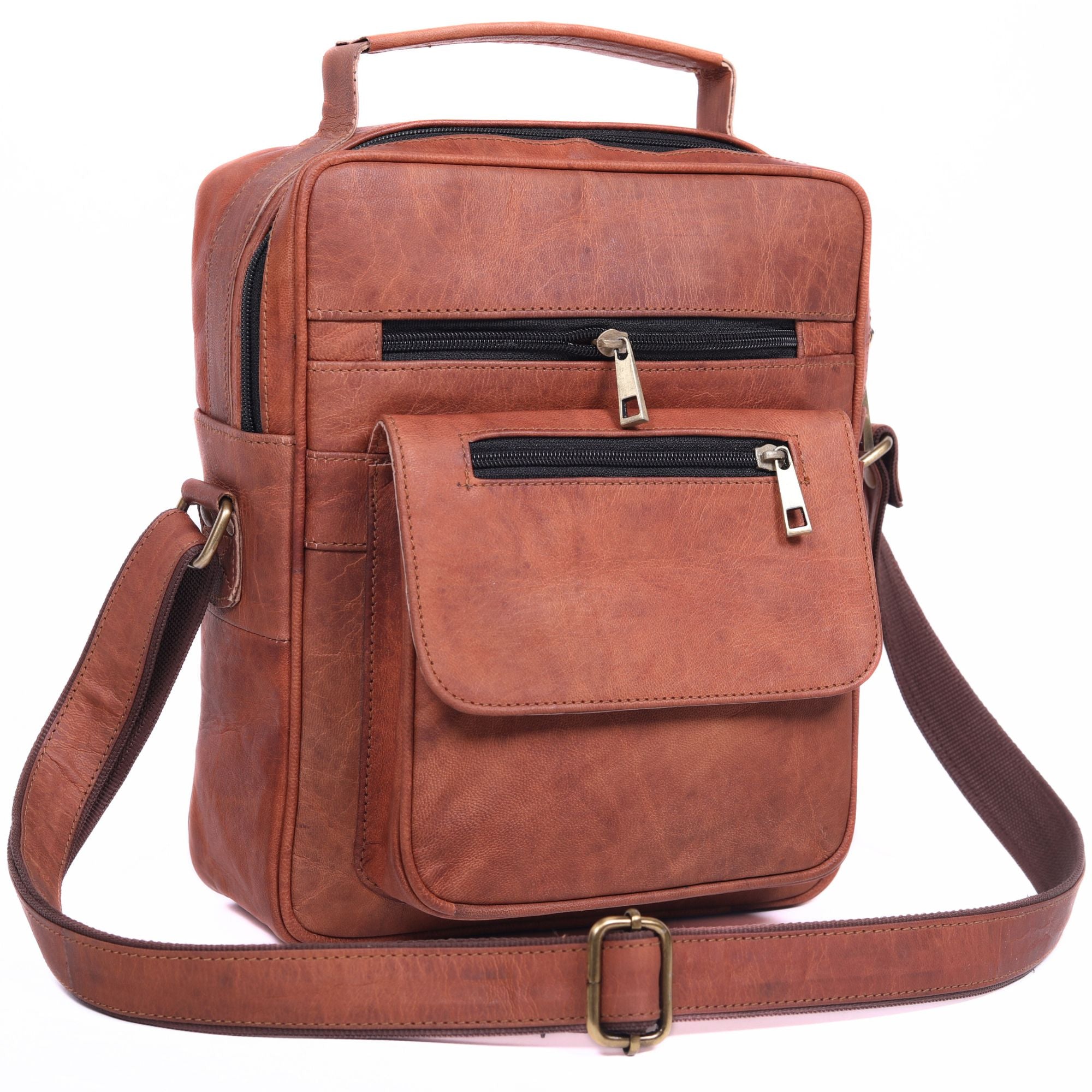 DEKVIO Small Leather Crossbody Bag 11 Inch Vertical Shoulder Bag for Men Women Compact Organizer Sling Bag